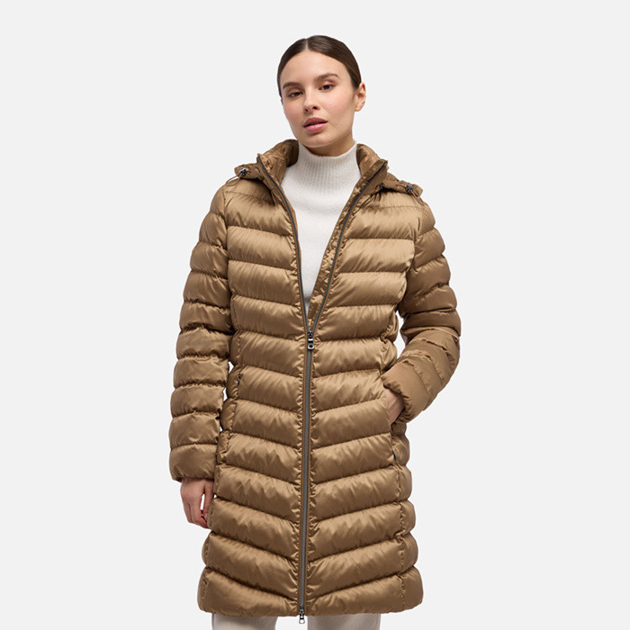 Geacă de damă maro deschis cu puf Geox Zosma