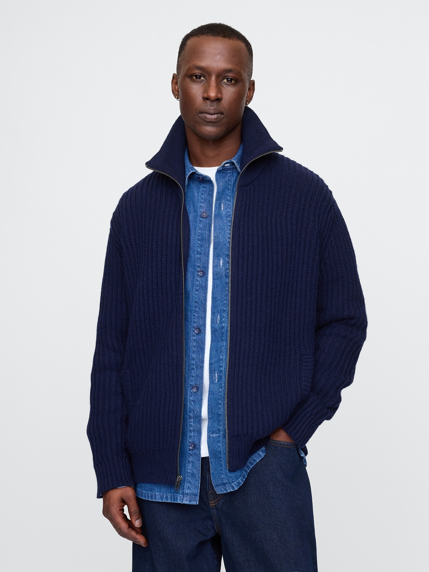 GAP Ribbed Zip-up Cardigan - Men's