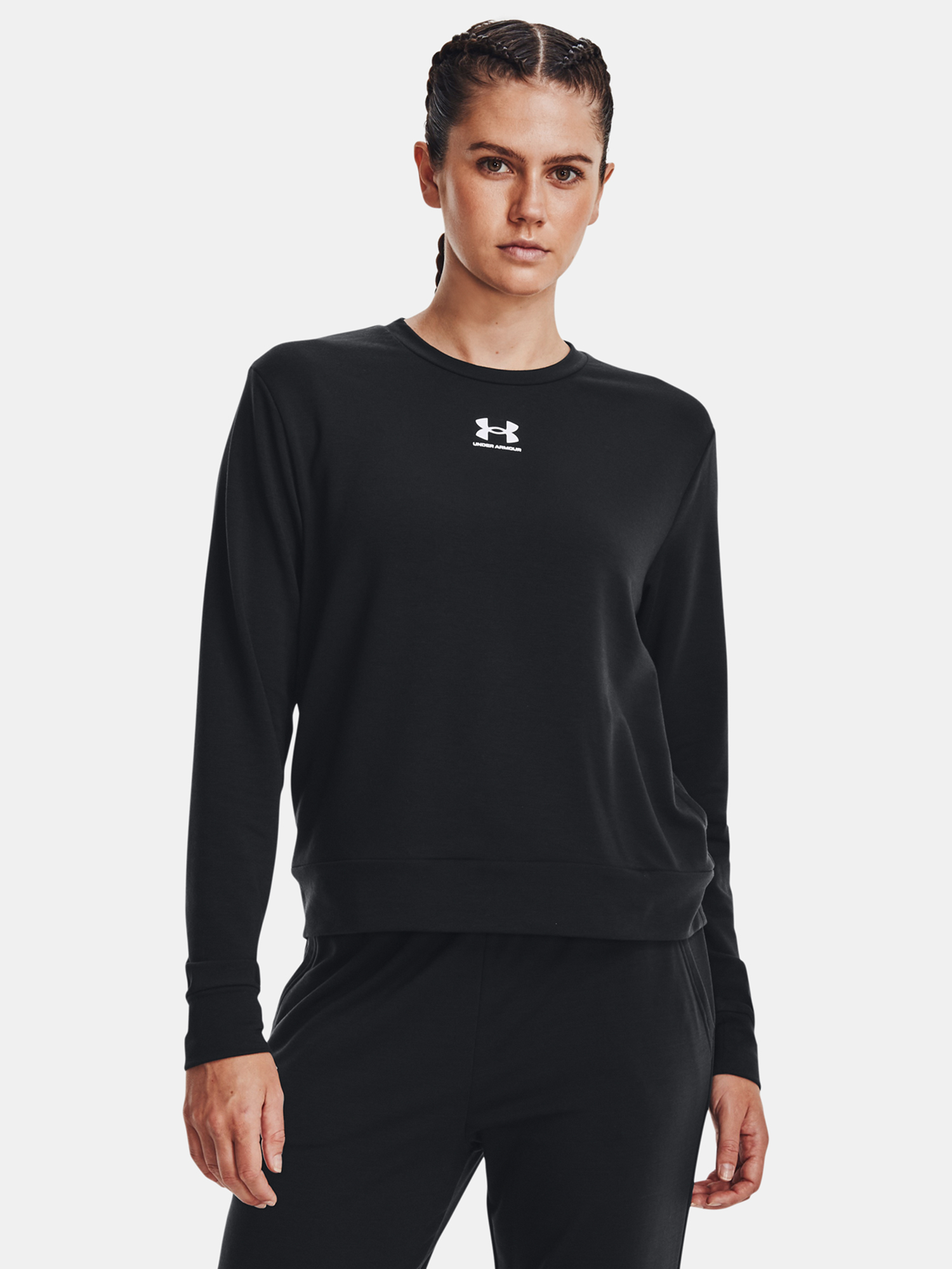 Čierne dámske športové tričko Under Armour Rival Terry Crew