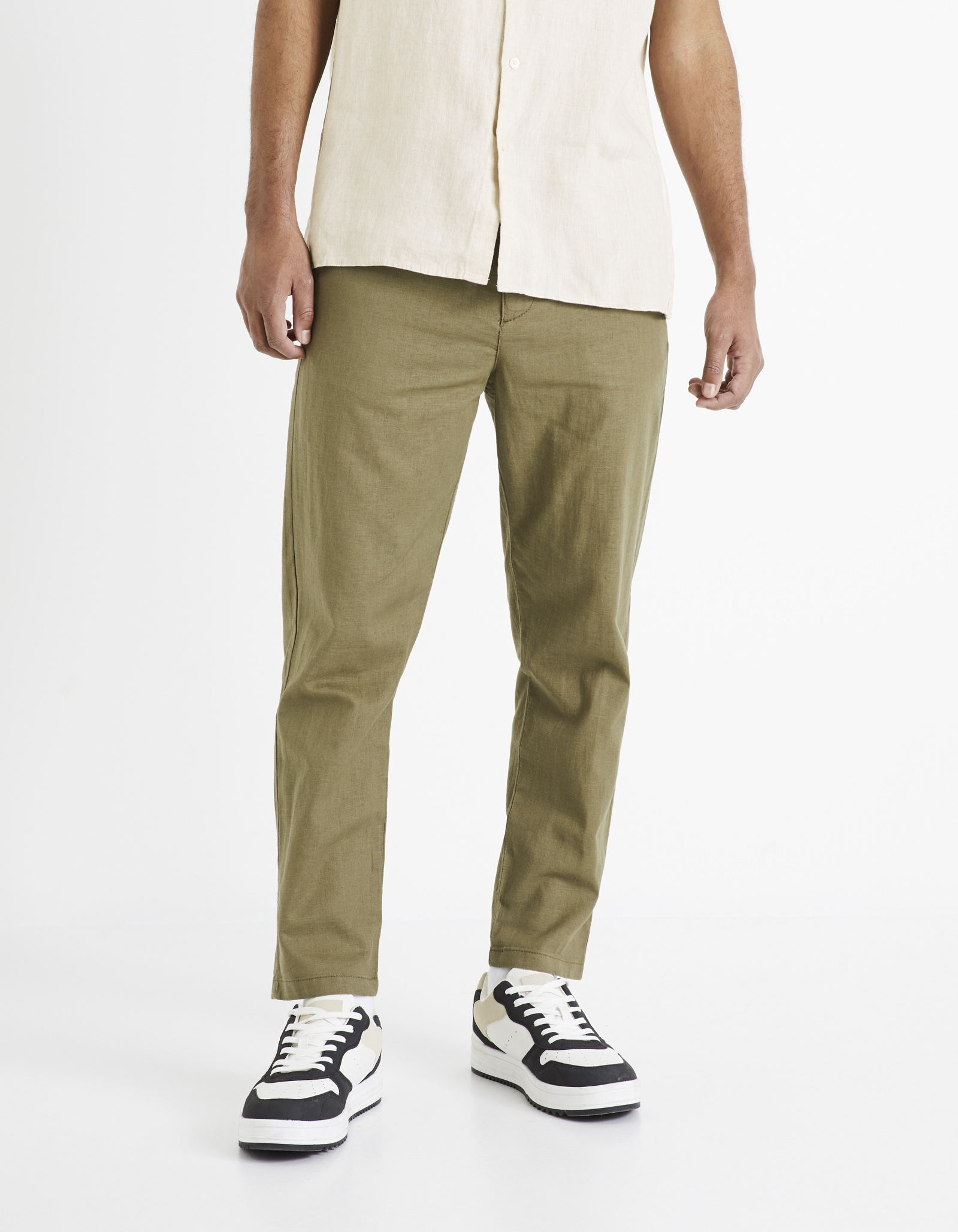Khaki pánské lněné kalhoty Celio Dolinco