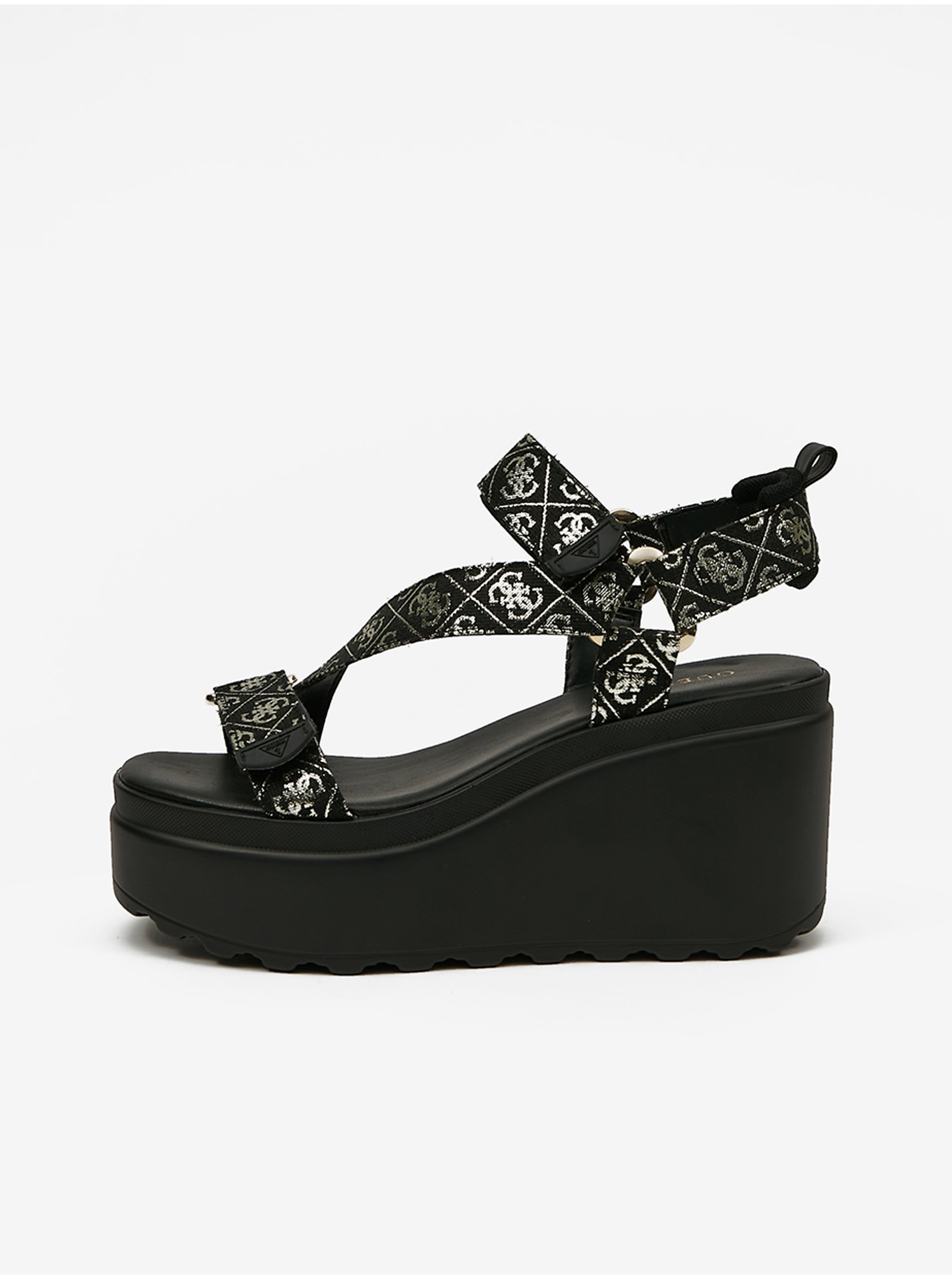 Black Women's Patterned Wedge Sandals Guess Ocilia - Women