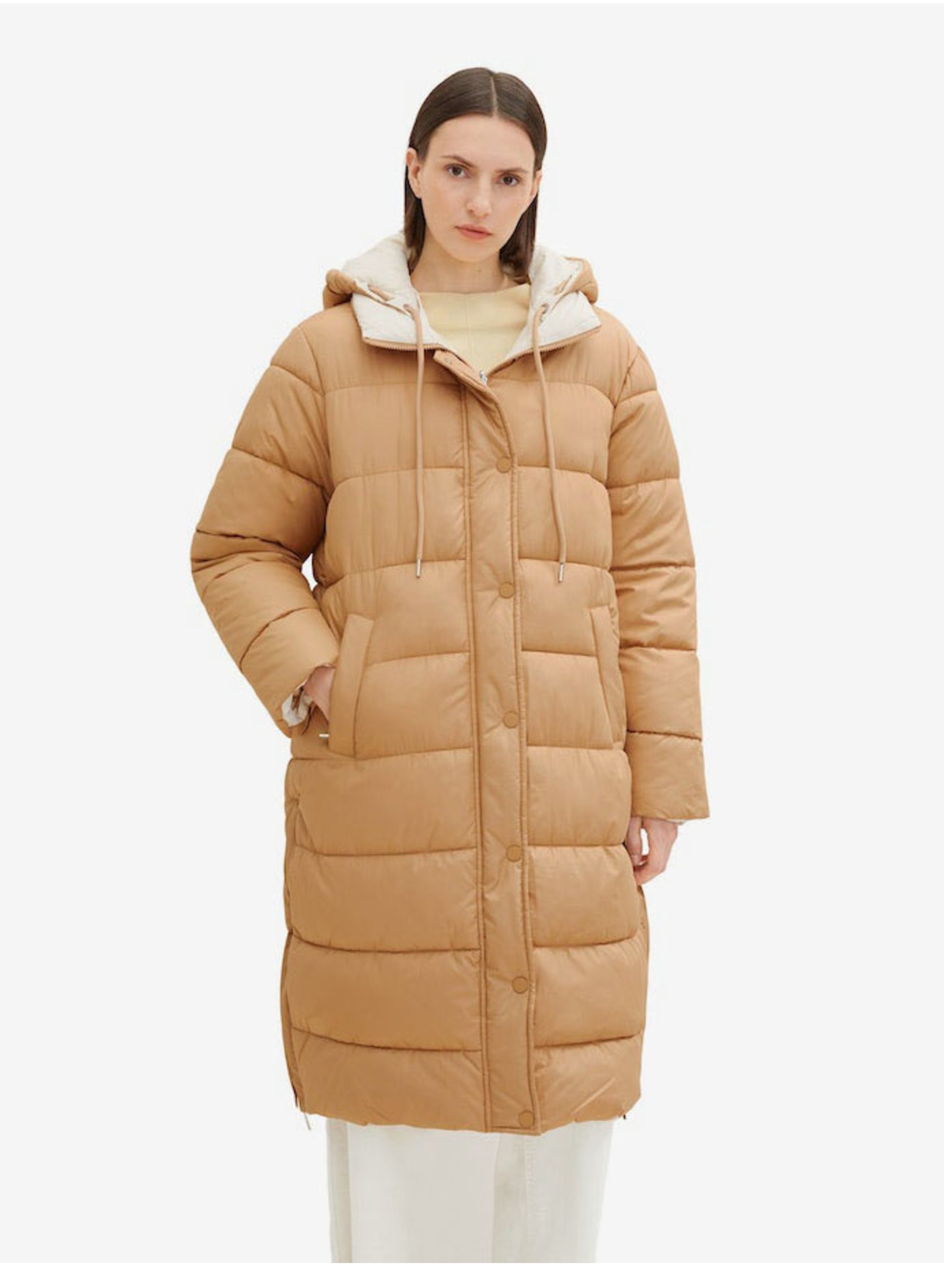 Levně Béžový dámský zimní prošívaný oboustranný kabát Tom Tailor - Dámské