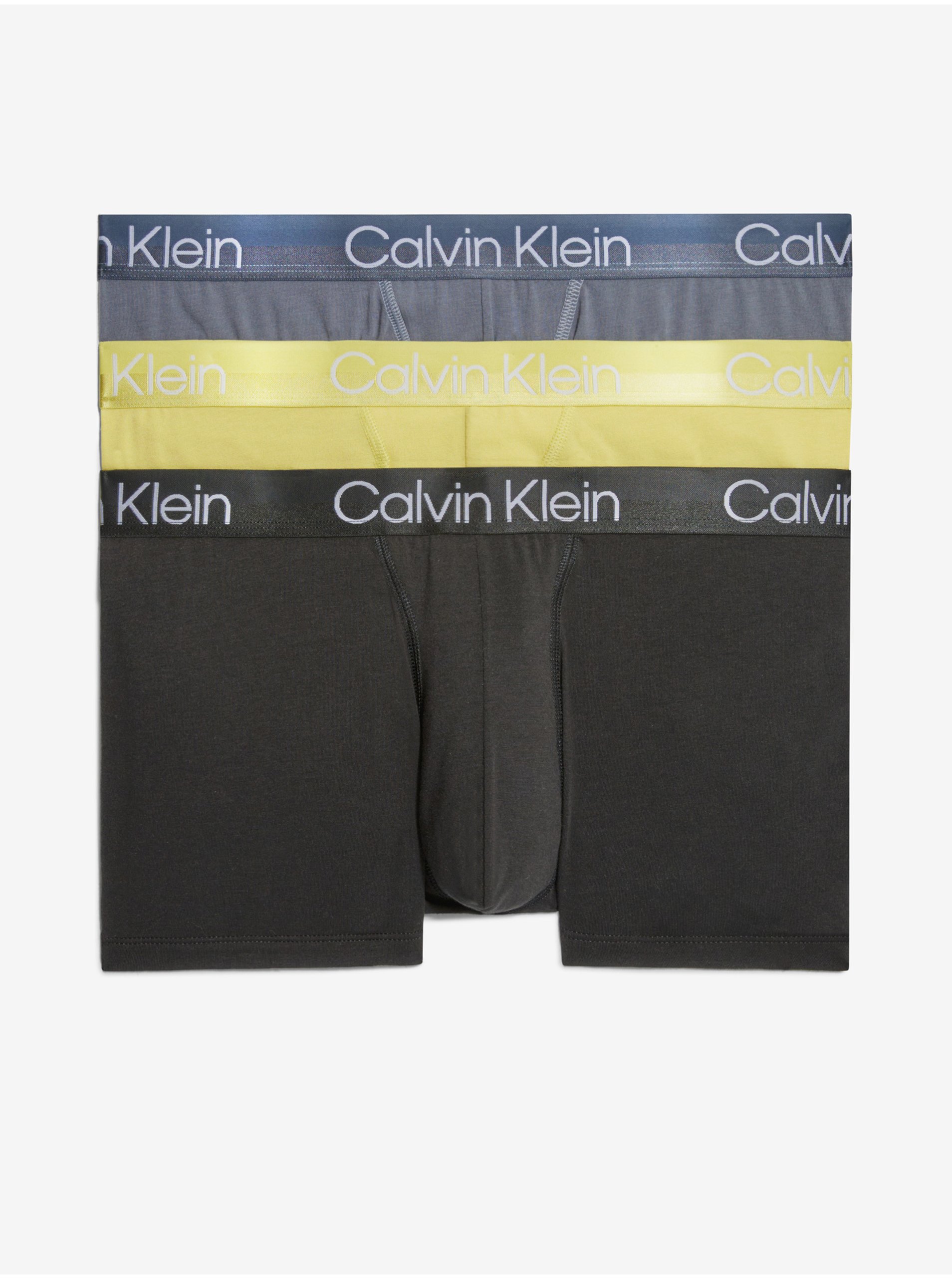 Levně Calvin Klein Sada tří pánských boxerek v černé, žluté a šedé barvě 3PK Calvin - Pánské