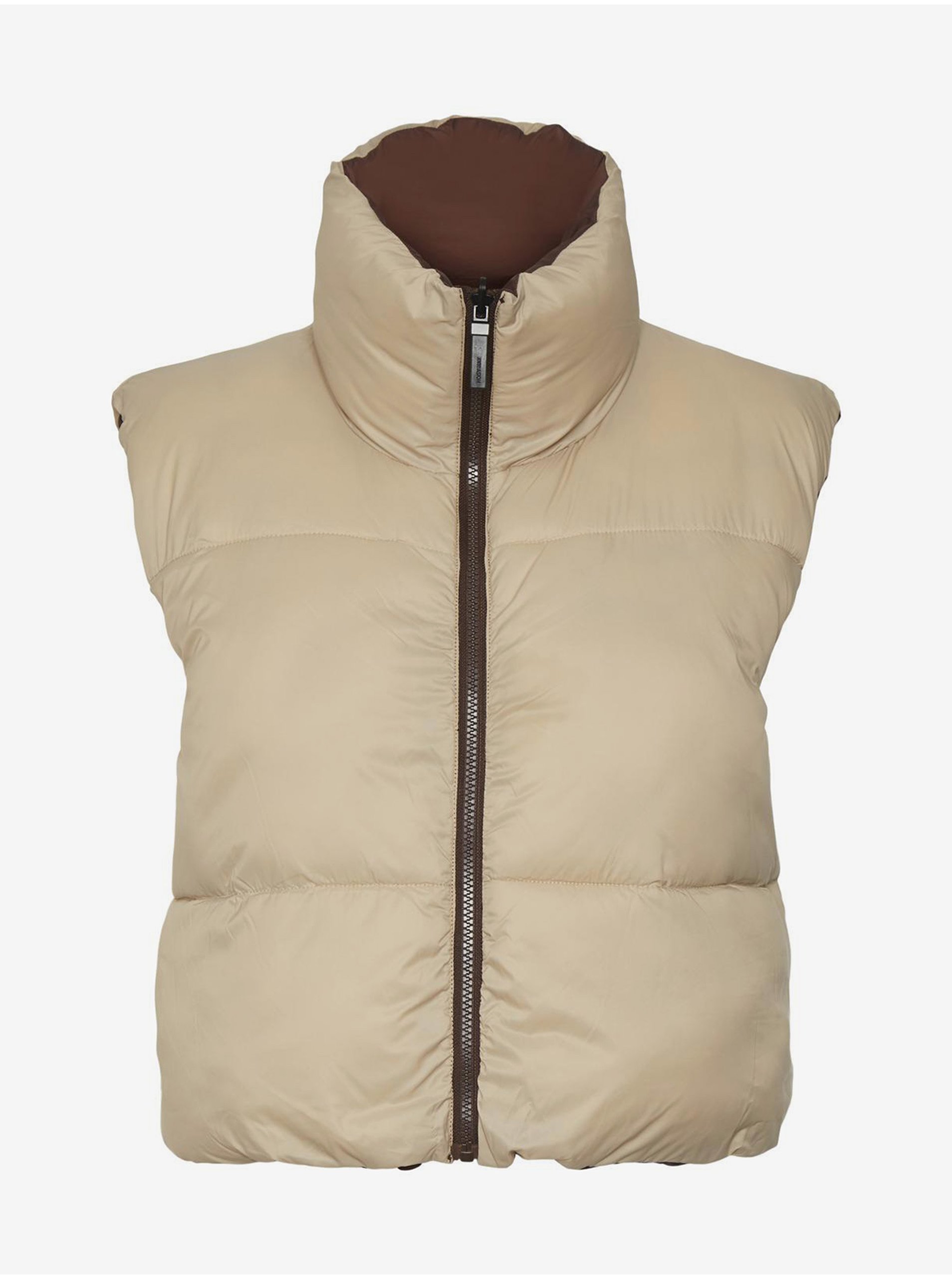 Brown-beige Quilted Double-sided Short Vest Noisy May Ales - Ladies
