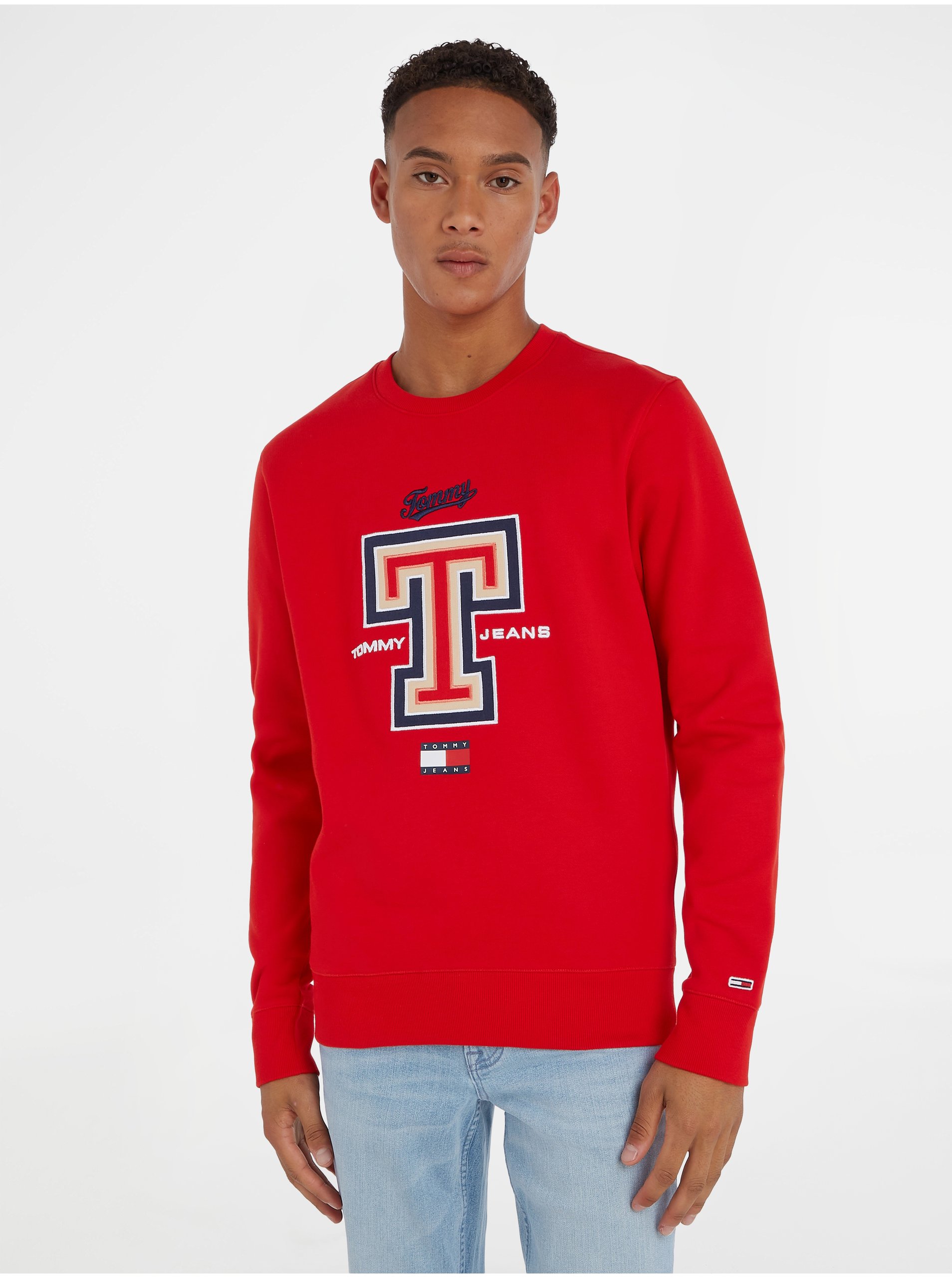 Červená Pánská Mikina Tommy Jeans Modern Sport T Crew - Pánské