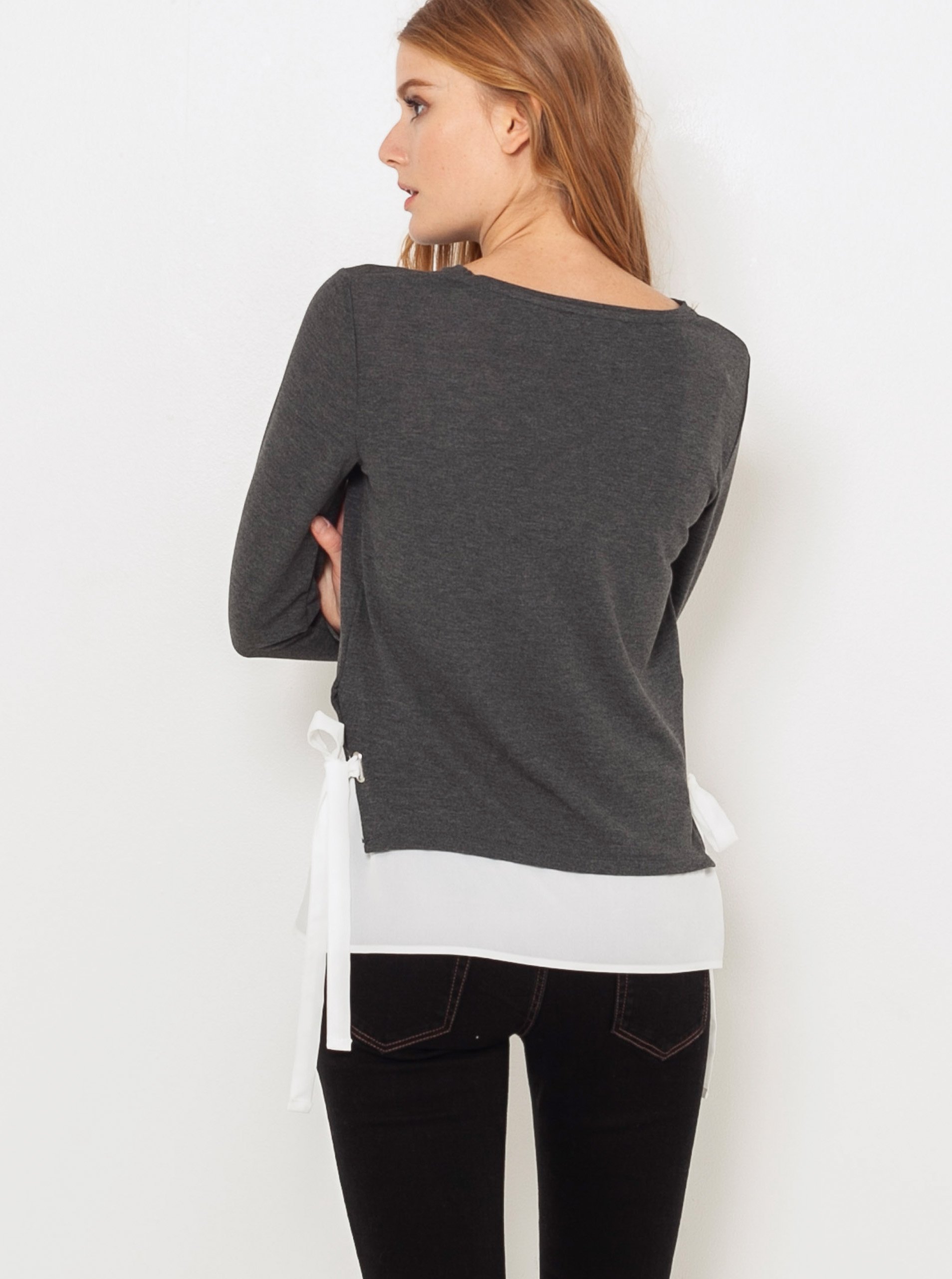 Pulover gri cu insertie camasa CAMAIEU - Femei