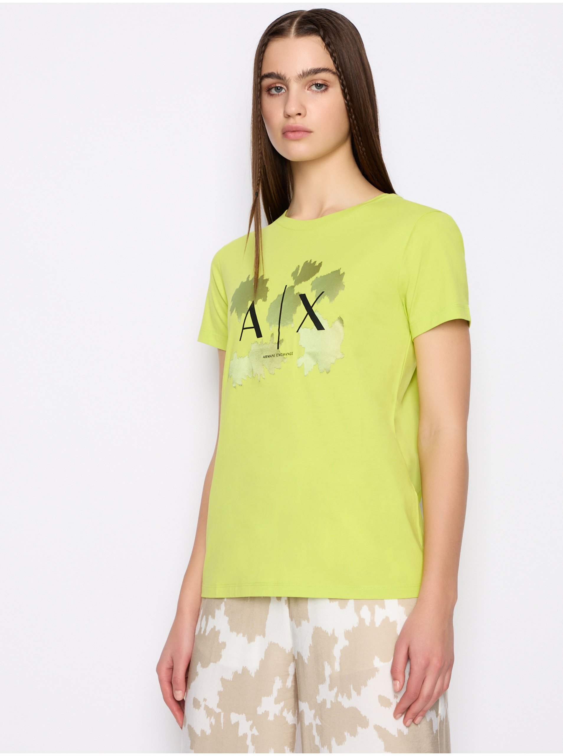 Levně Světle zelené dámské tričko Armani Exchange - Dámské