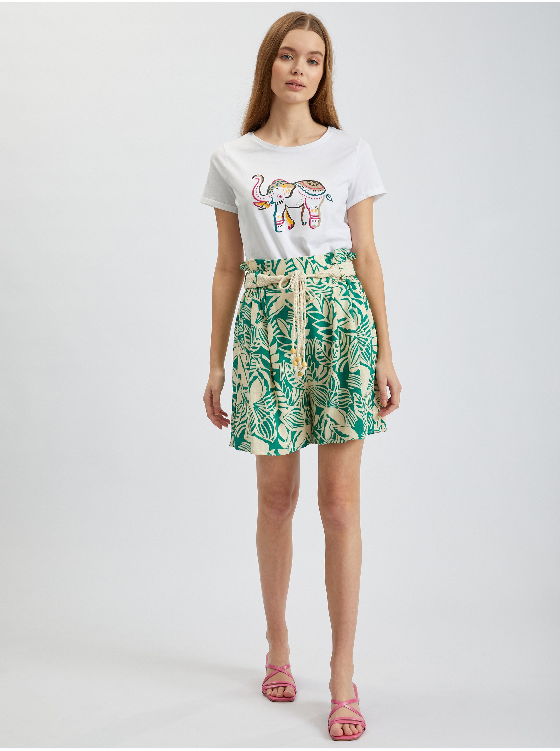 Pantaloni scurti pentru femei ORSAY - verde, crem