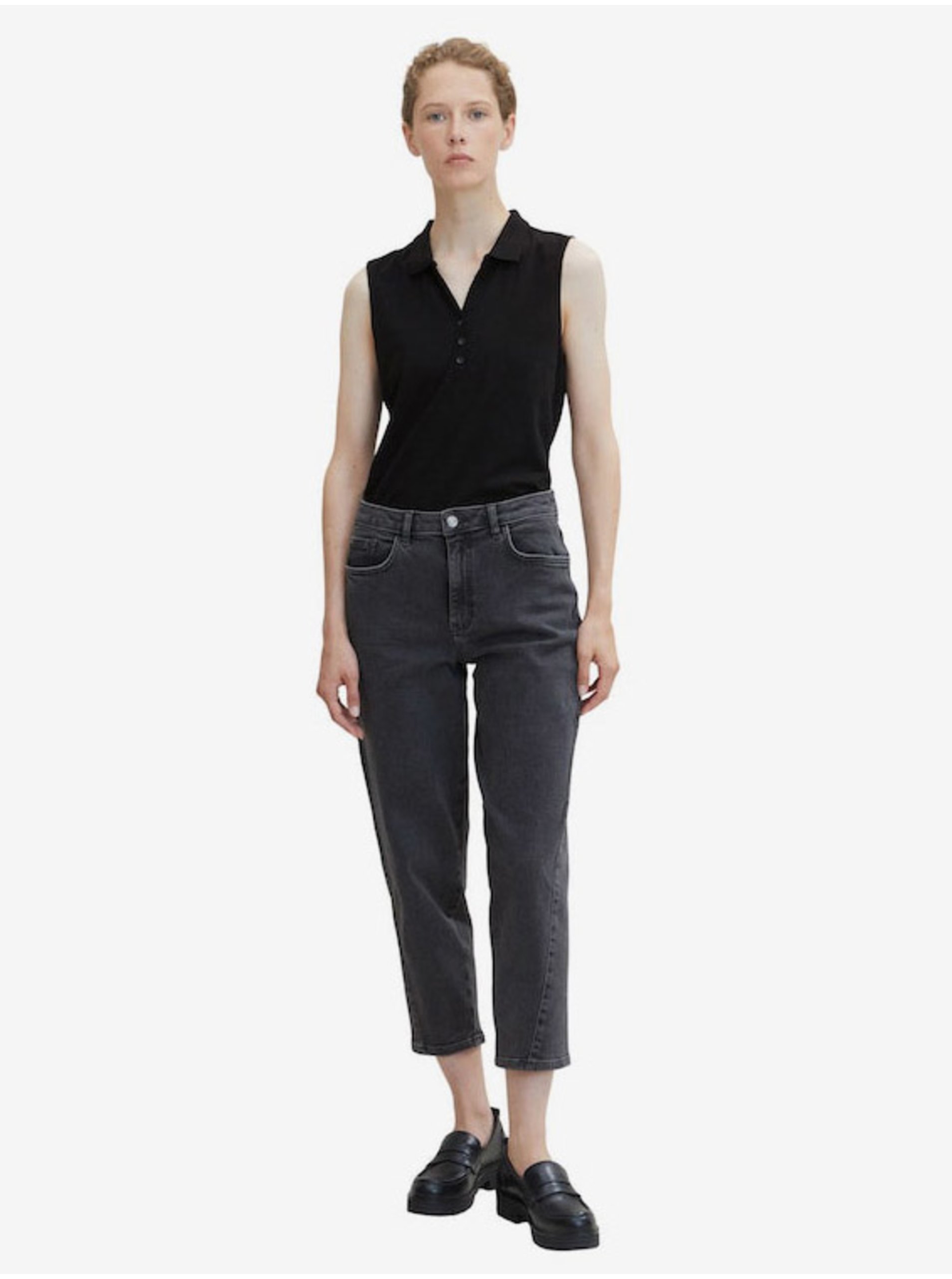 Dark Grey Women's Shortened Straight Fit Jeans Tom Tailor - Women