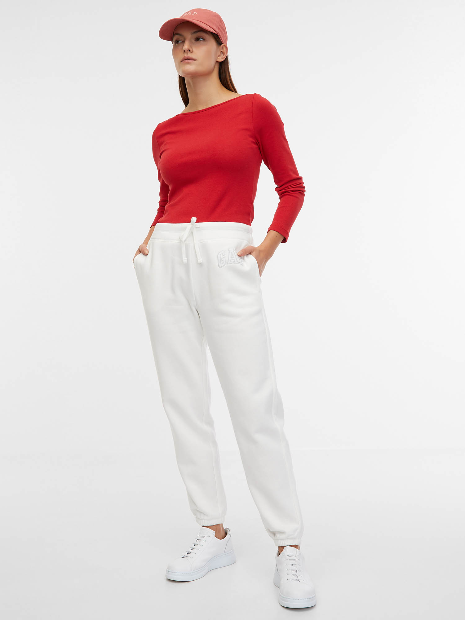 Pantaloni sport pentru femei GAP - alb