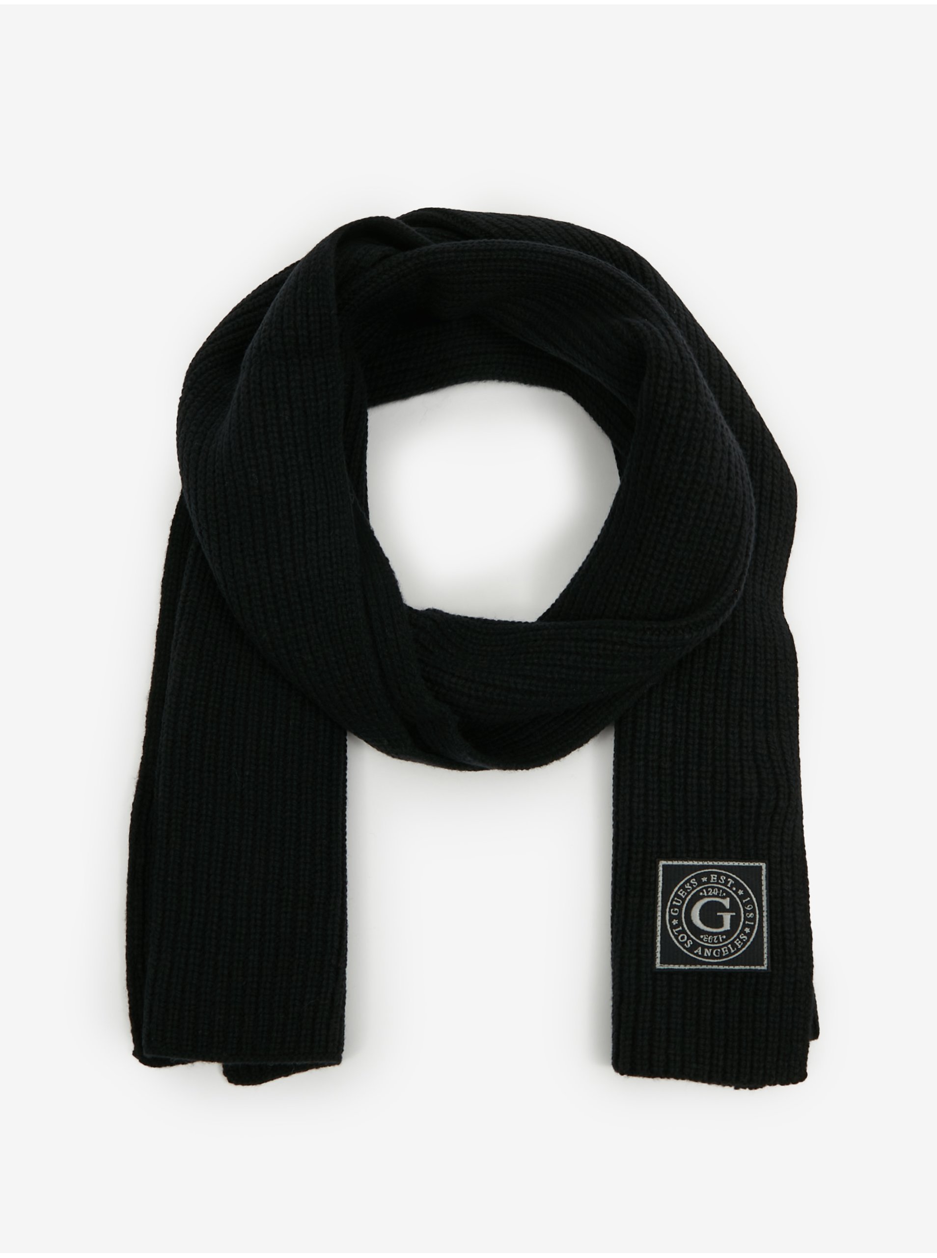 Black Mens Ribbed Woolen Scarf Guess Hunter - Men