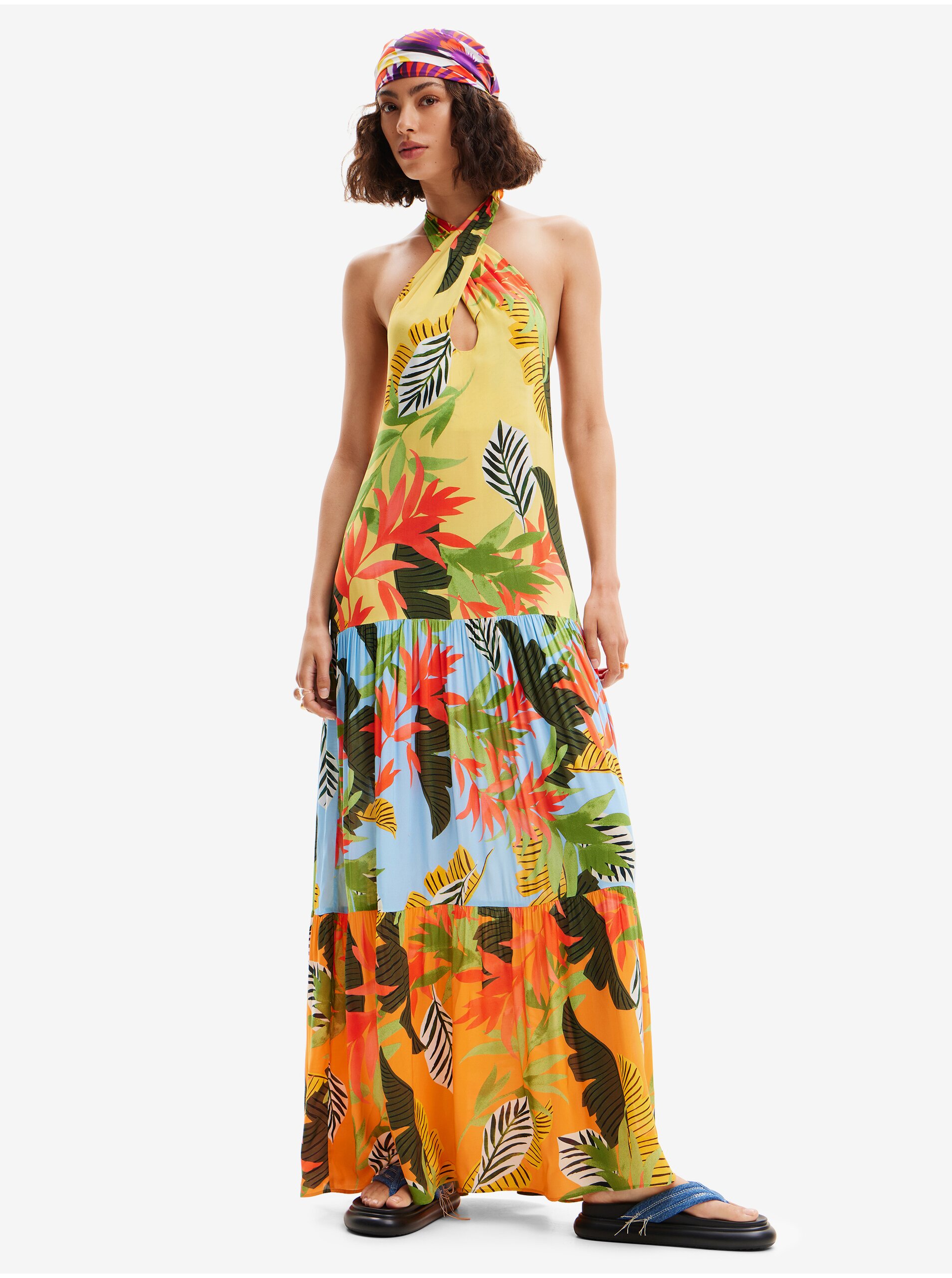Women's Yellow Floral Beach Maxi Dress Desigual Tropi - Women
