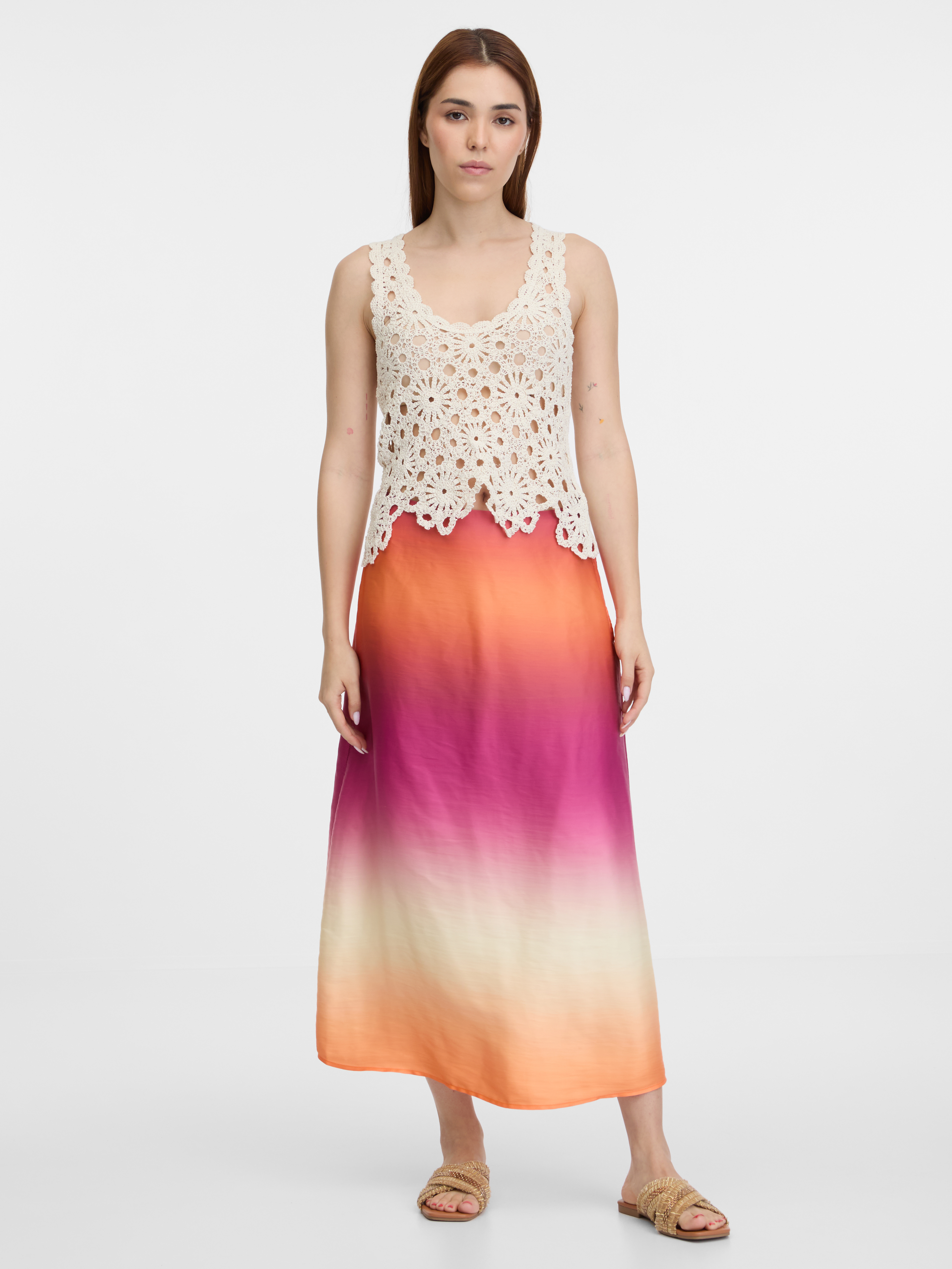 Orsay Women&#039;s Pink and Orange Satin Maxi Skirt