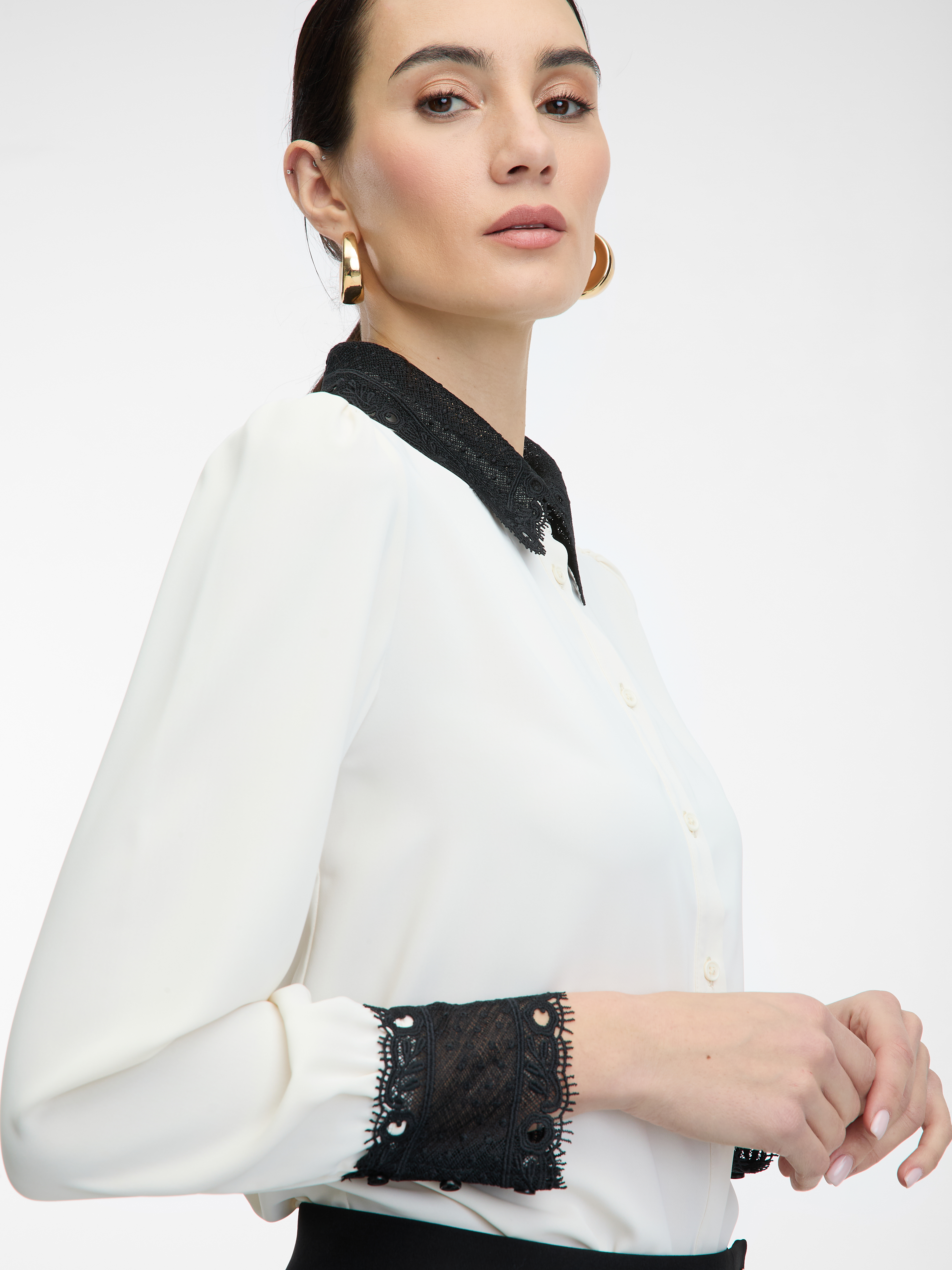 Cream women's shirt with contrasting collar ORSAY - Women's