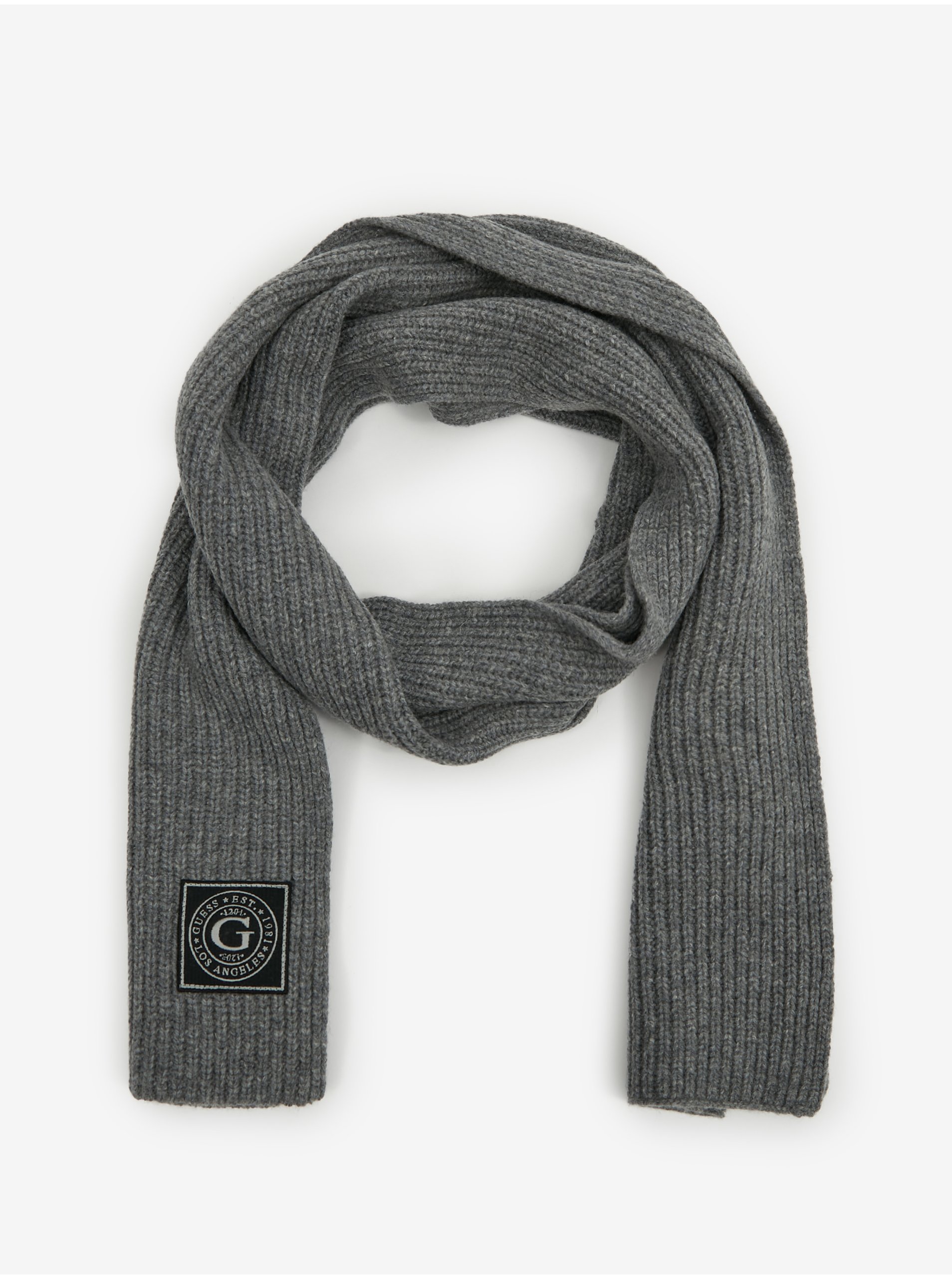 Grey Mens Ribbed Wool Scarf Guess Hunter - Men