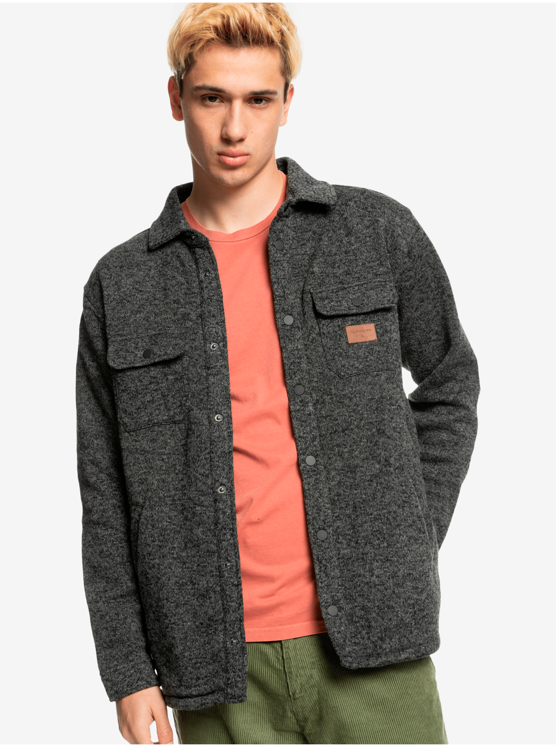 Dark Grey Men&#039;s Brindle Shirt with Quiksilver Keller Shirt Pockets - Men&#039;s