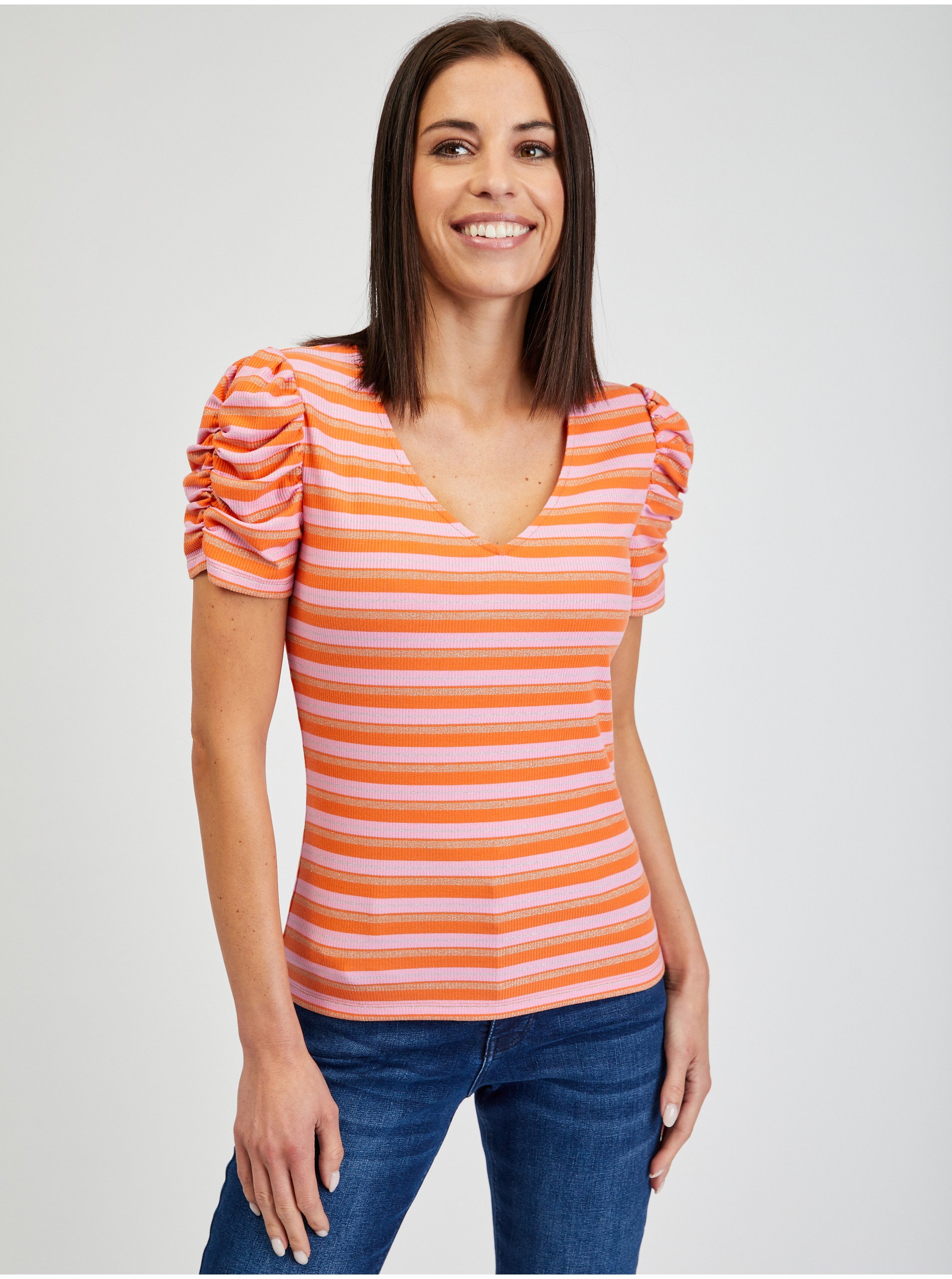 Orsay Pink-Orange Women′s Striped T-Shirt - Women - oranžová