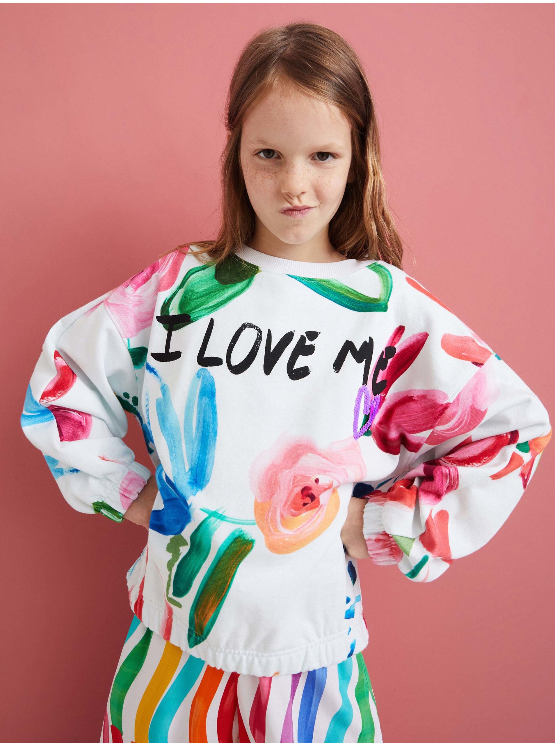 White Girly Patterned Sweatshirt Desigual Lia - Girls