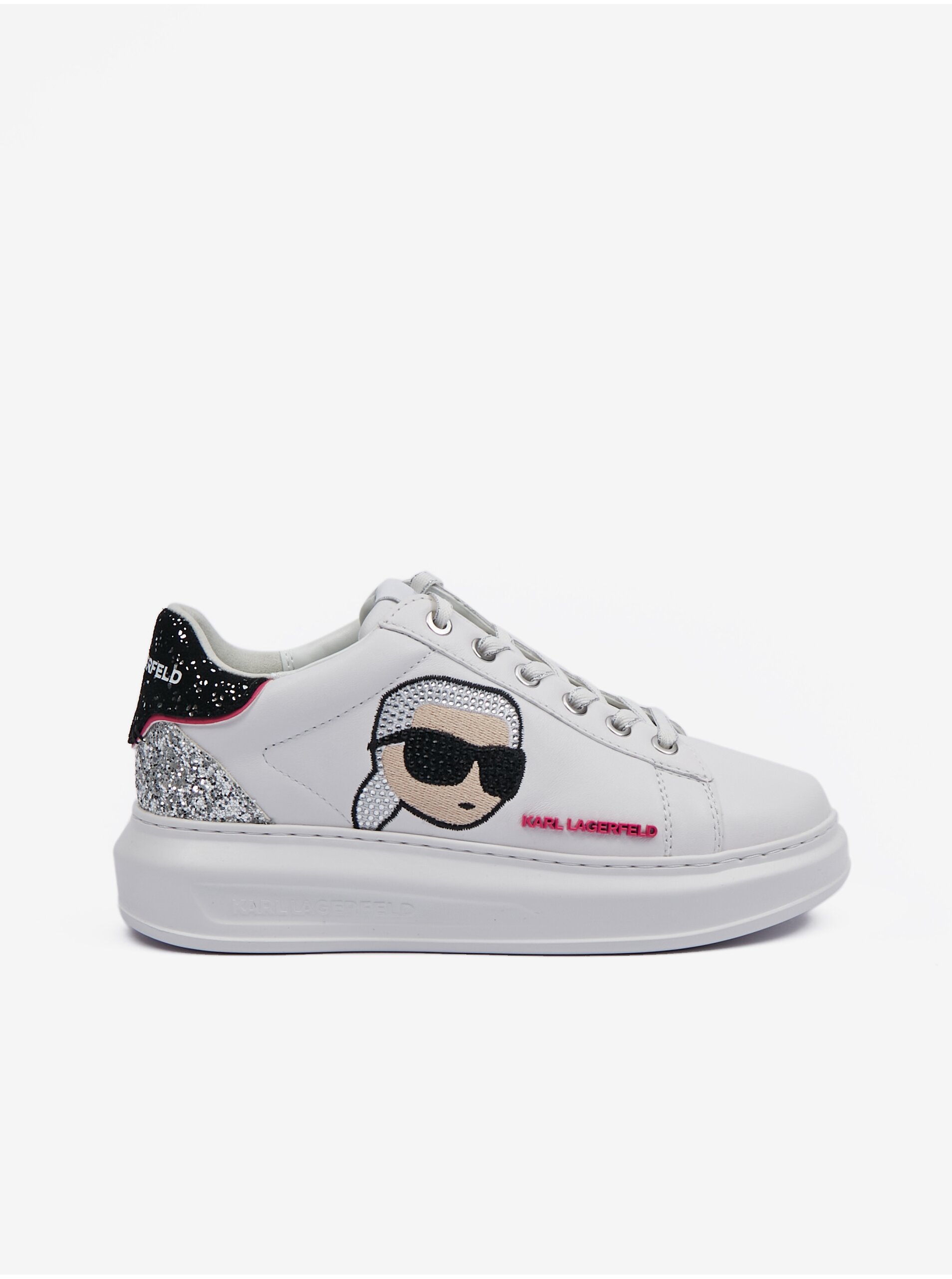 White Women's Leather Platform Sneakers KARL LAGERFELD Kapri Glimme - Ladies