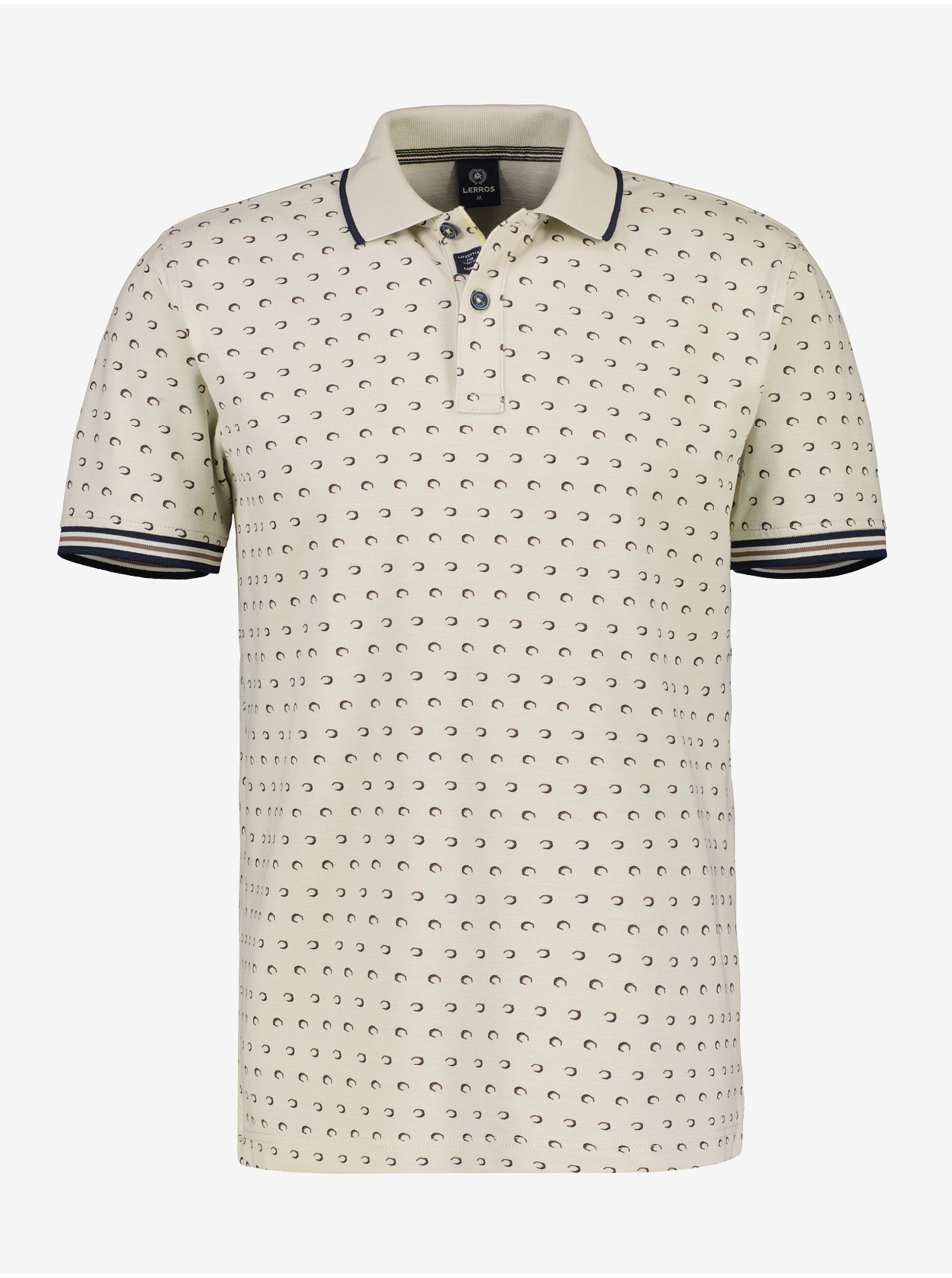 Beige Mens Polo T-shirt with Tiny Pattern LERROS - Men