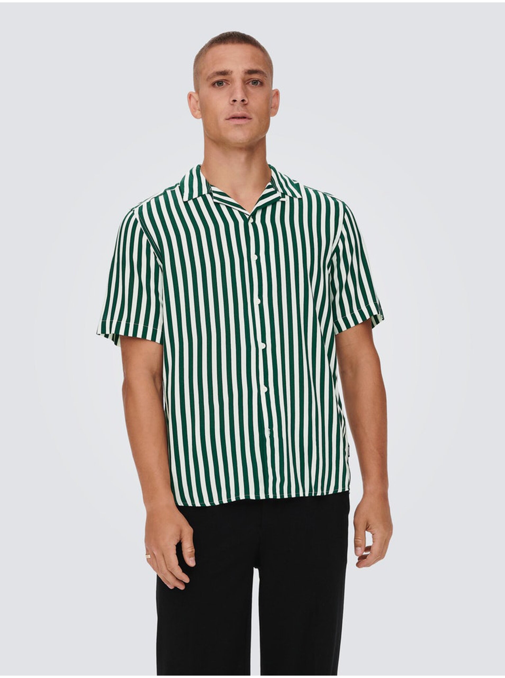White-green Men's Striped Short Sleeve Shirt ONLY & SONS W - Men's
