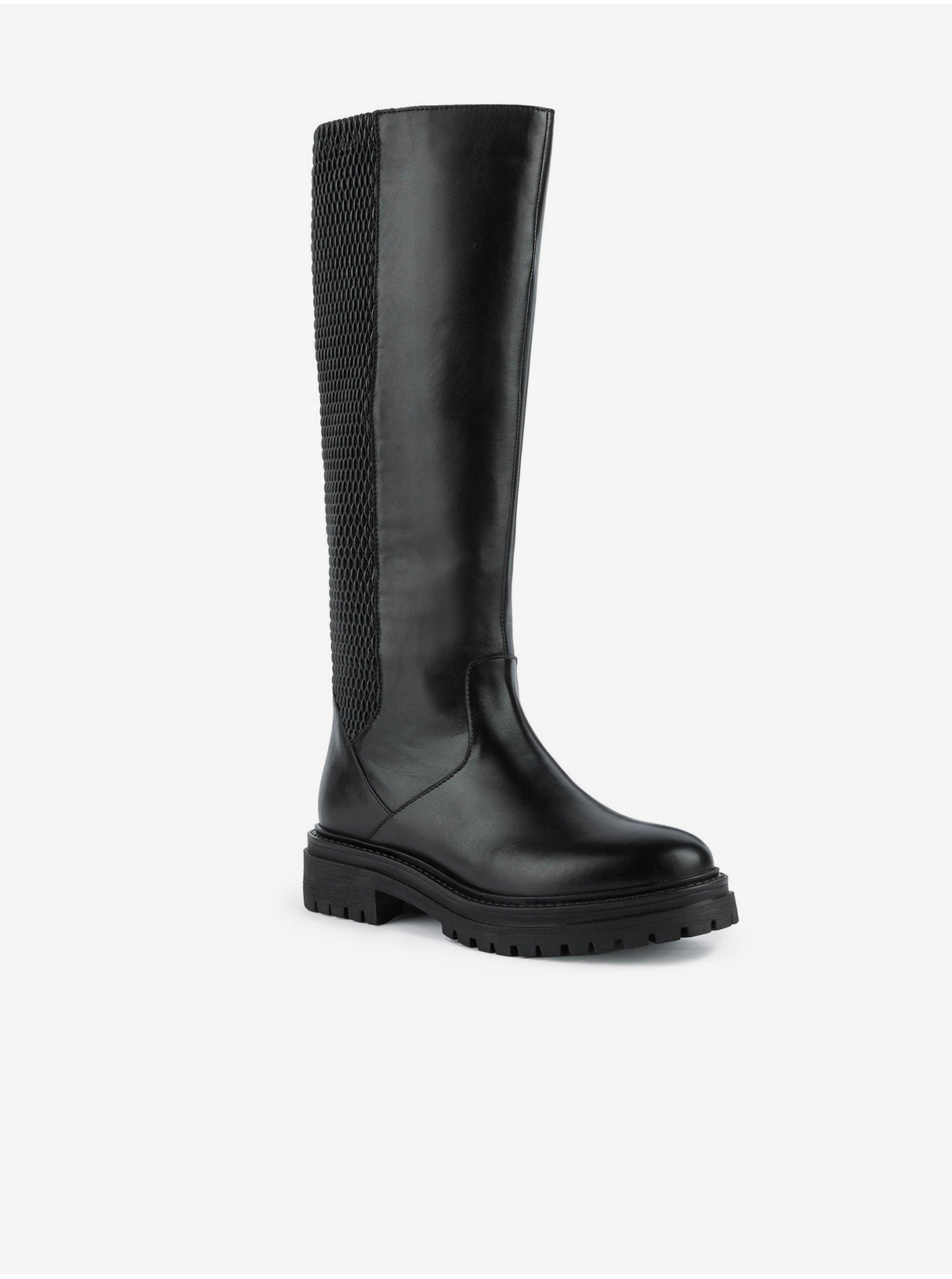 Black women&#039;s boots with leather details Geox Iridea - Women&#039;s