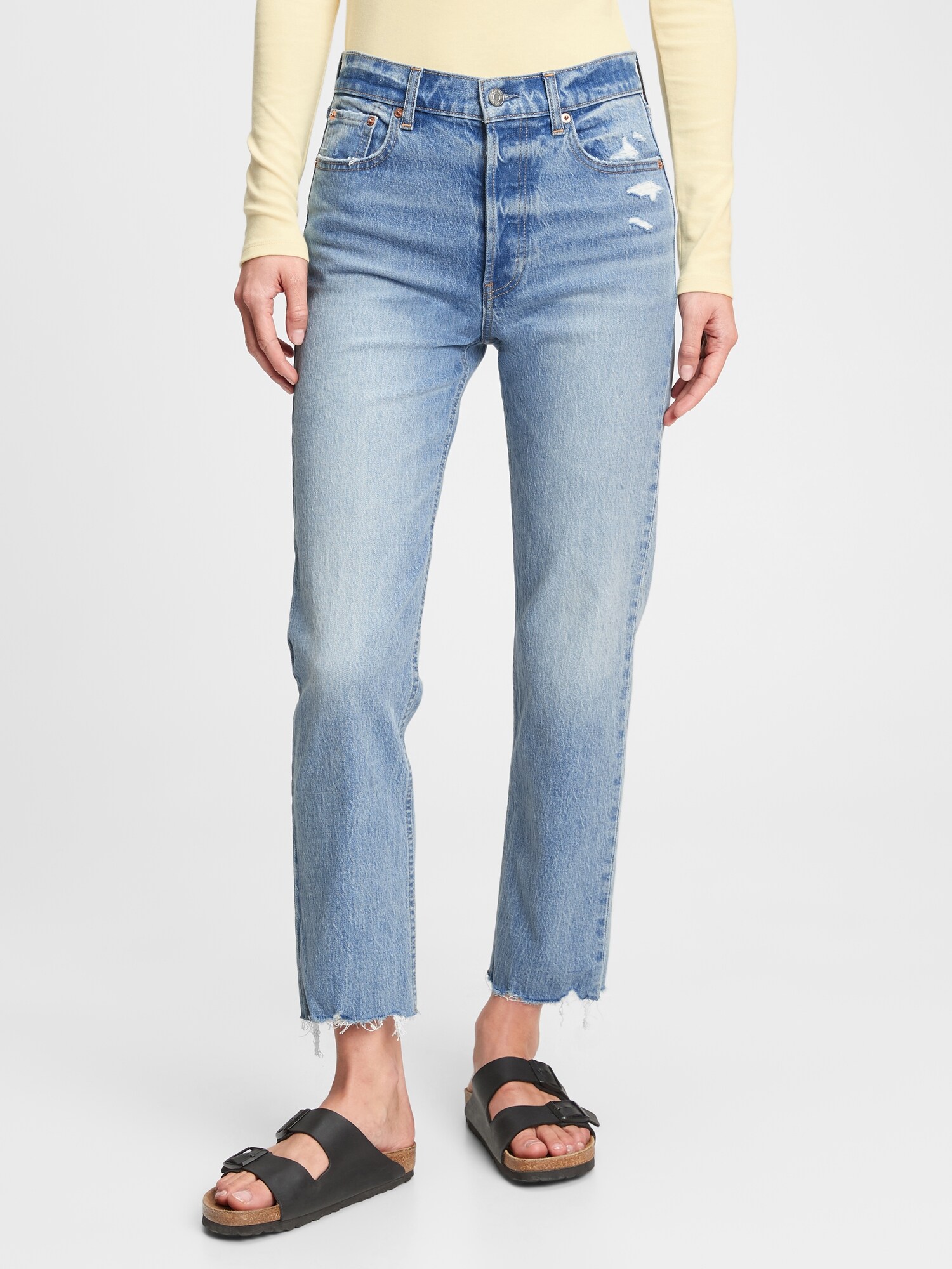 gap high rise distressed cheeky straight jeans