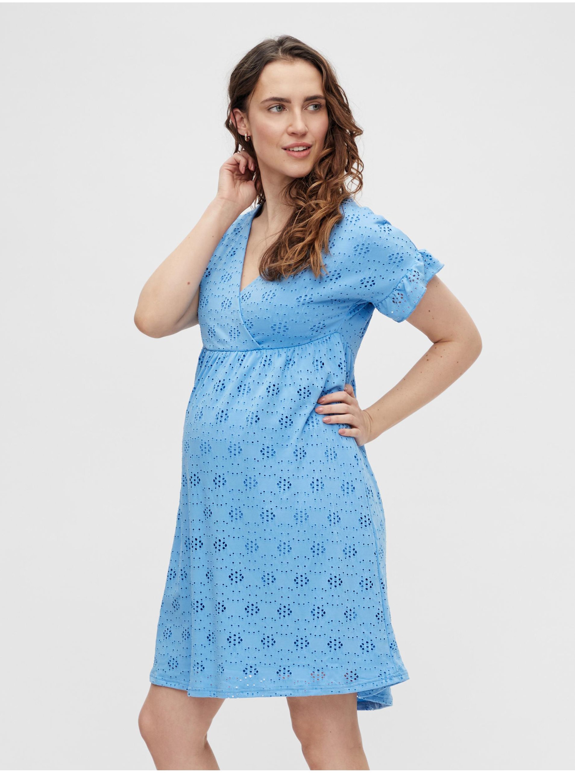 Levně Modré děrované těhotenské šaty Mama.licious Dinna - Dámské