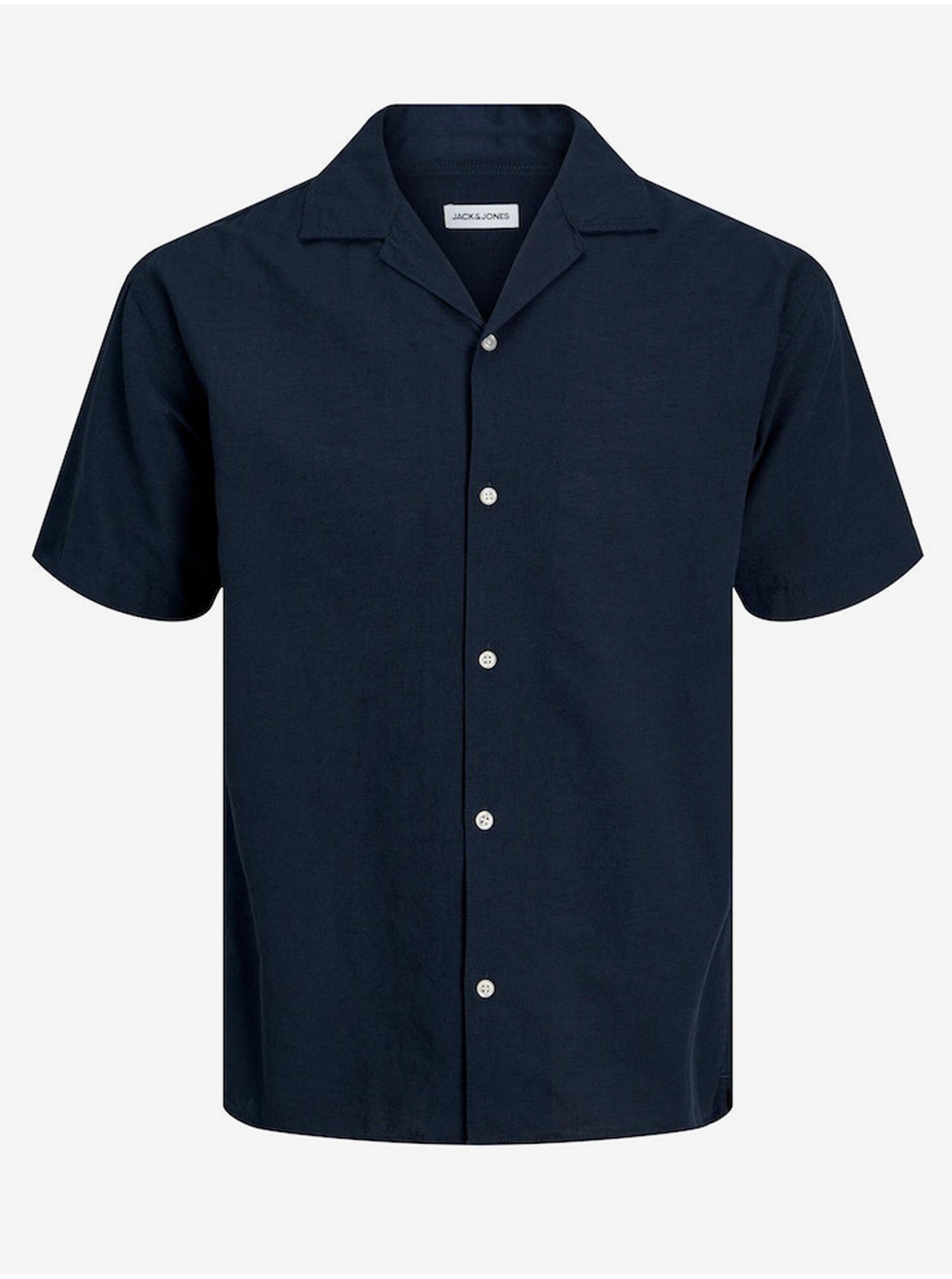 Levně Tmavě modrá pánská košile s příměsí lnu Jack & Jones - Pánské