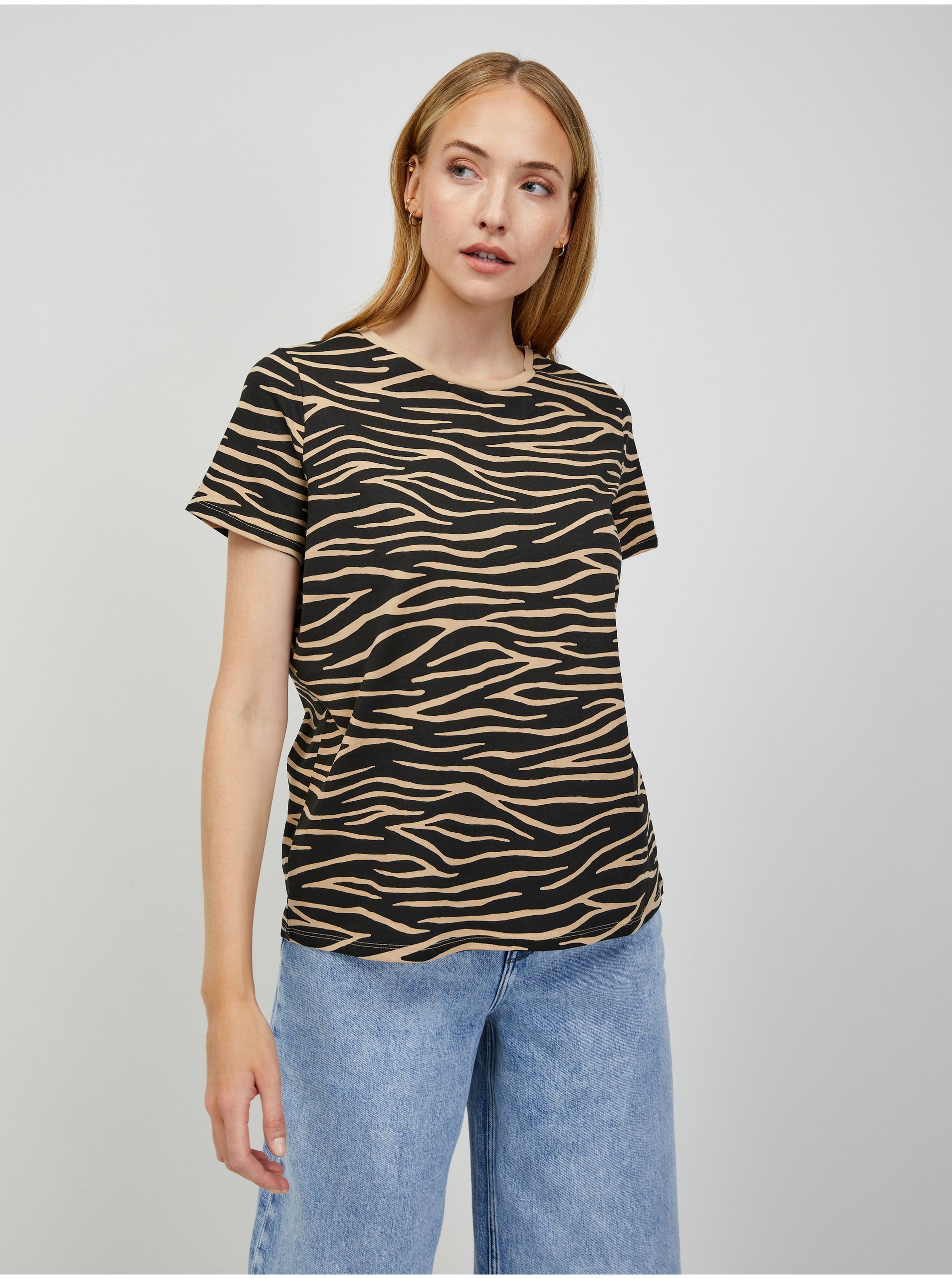 Levně Béžovo-černé tričko se zvířecím vzorem ORSAY - Dámské