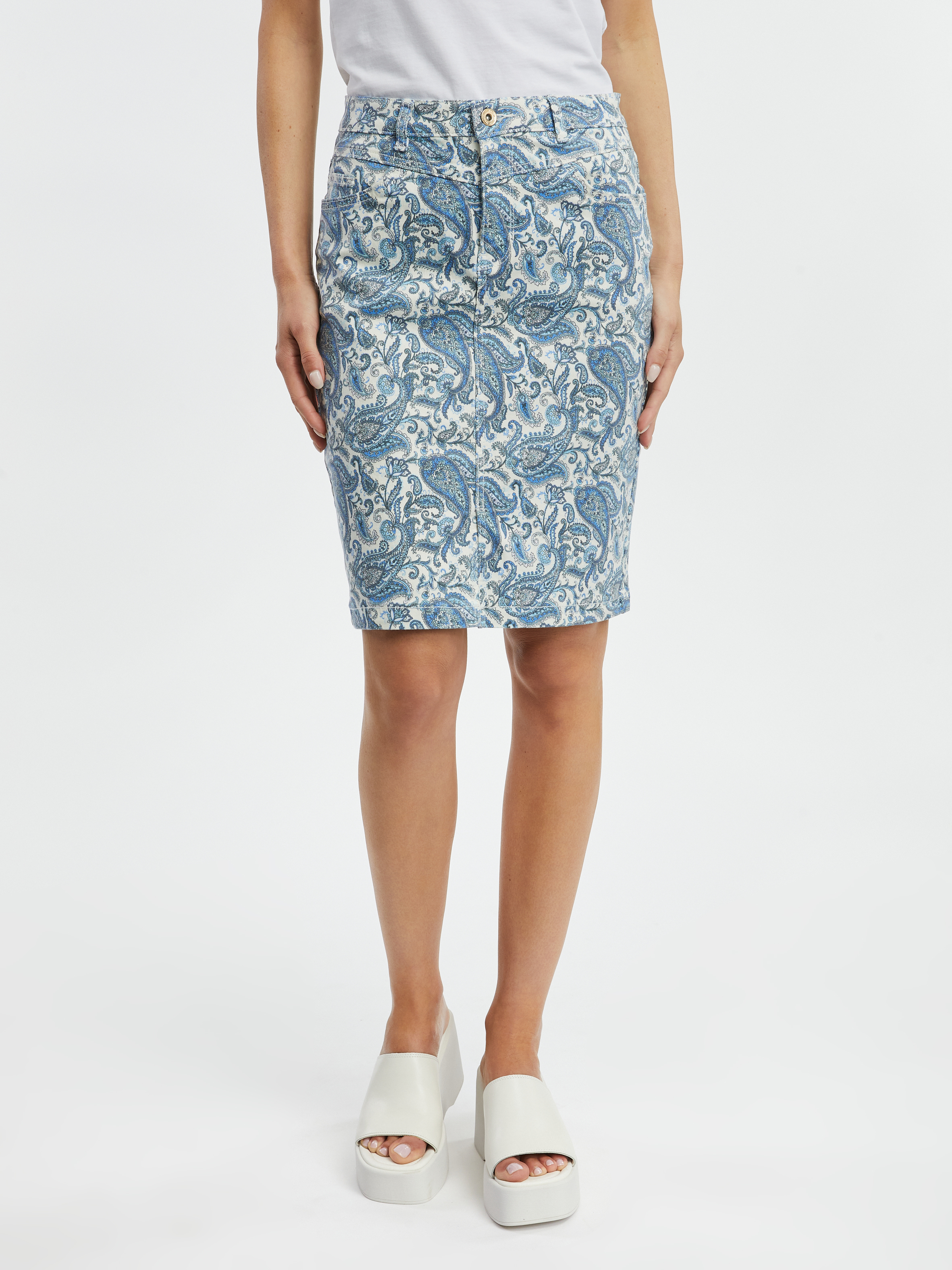 Orsay Blue Women Patterned Denim Skirt - Women
