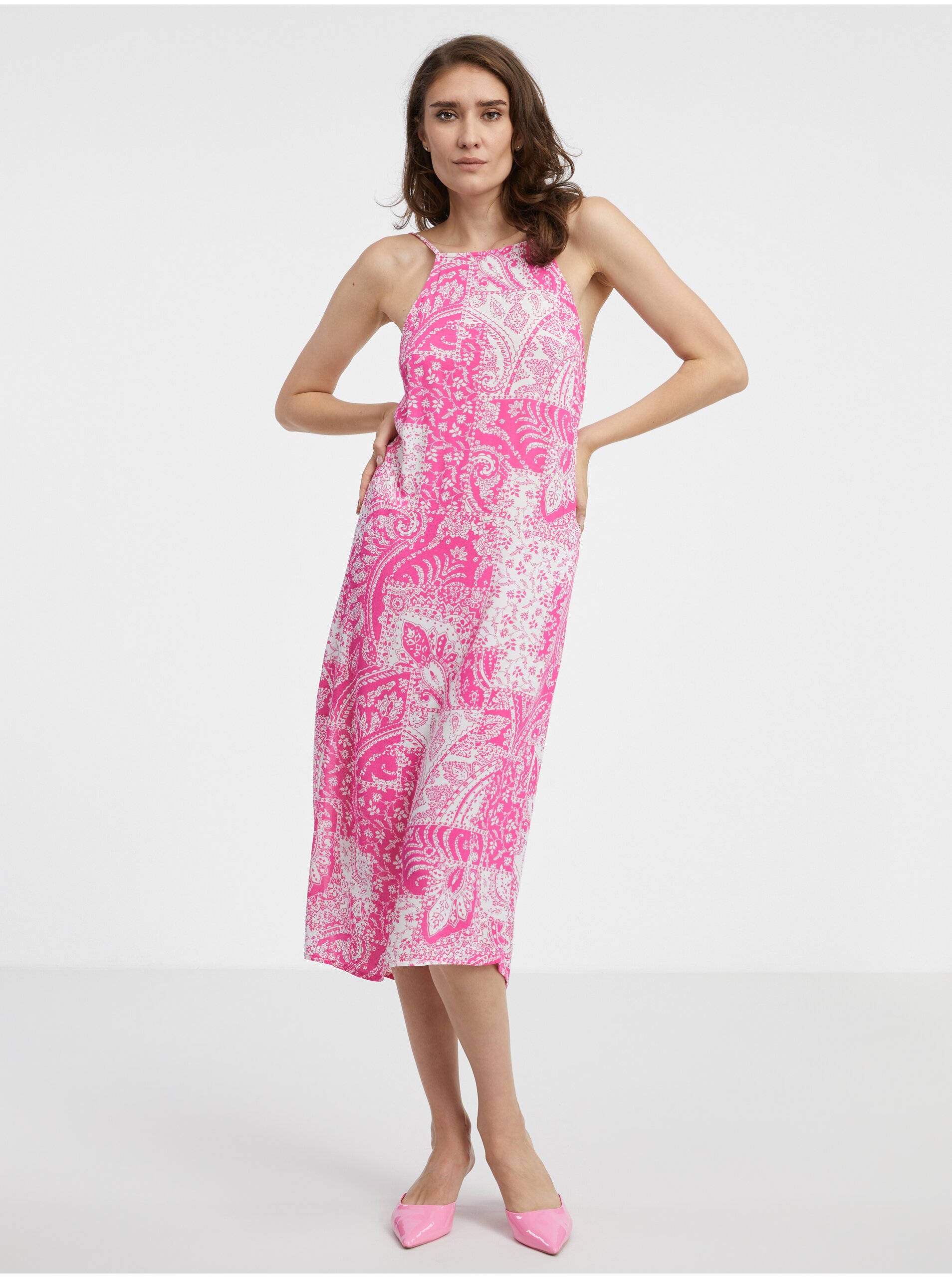 Women's pink patterned summer midi dress VERO MODA Ebba - Women