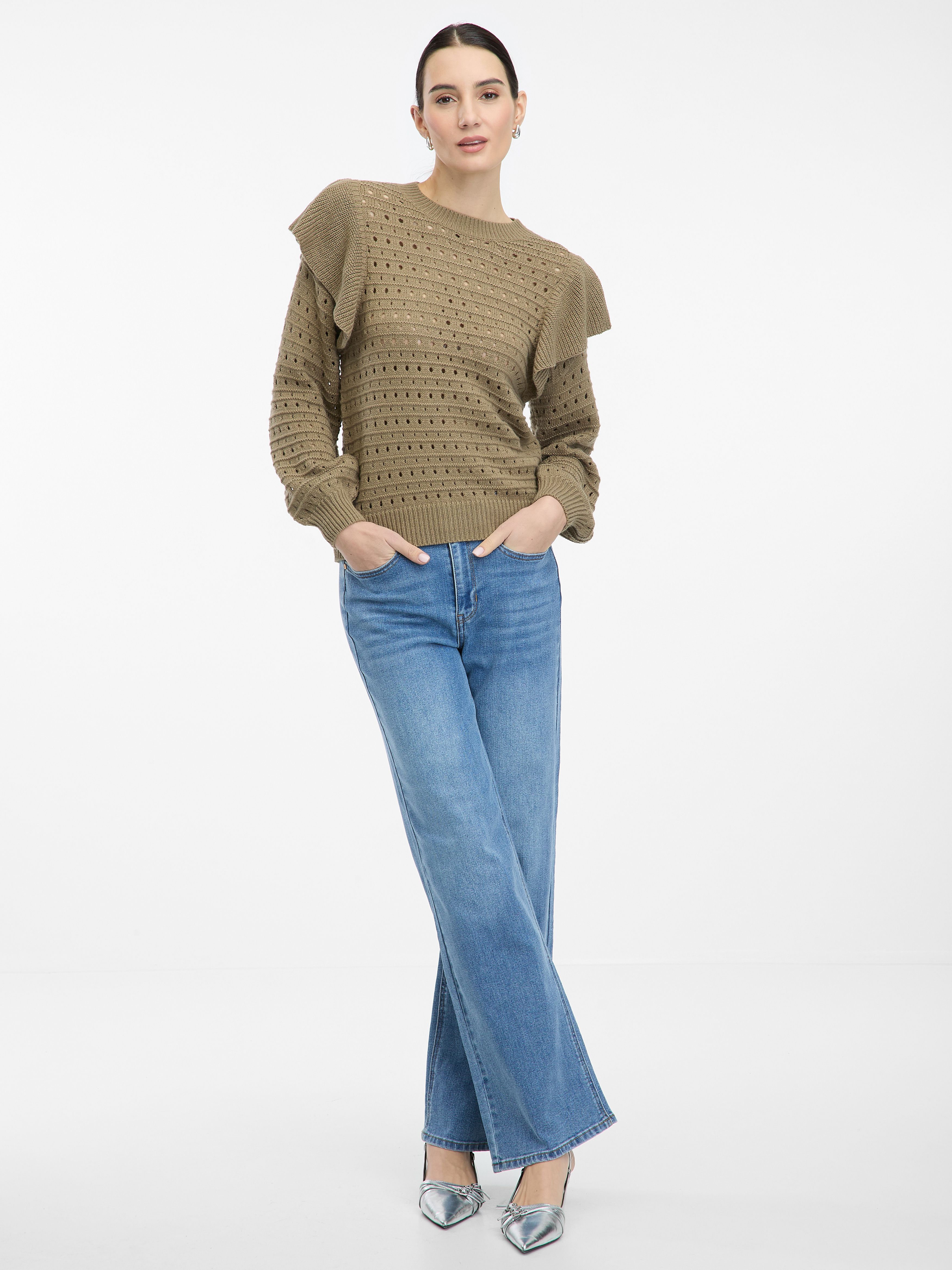 Khaki women's sweater with ruffles ORSAY - Women's
