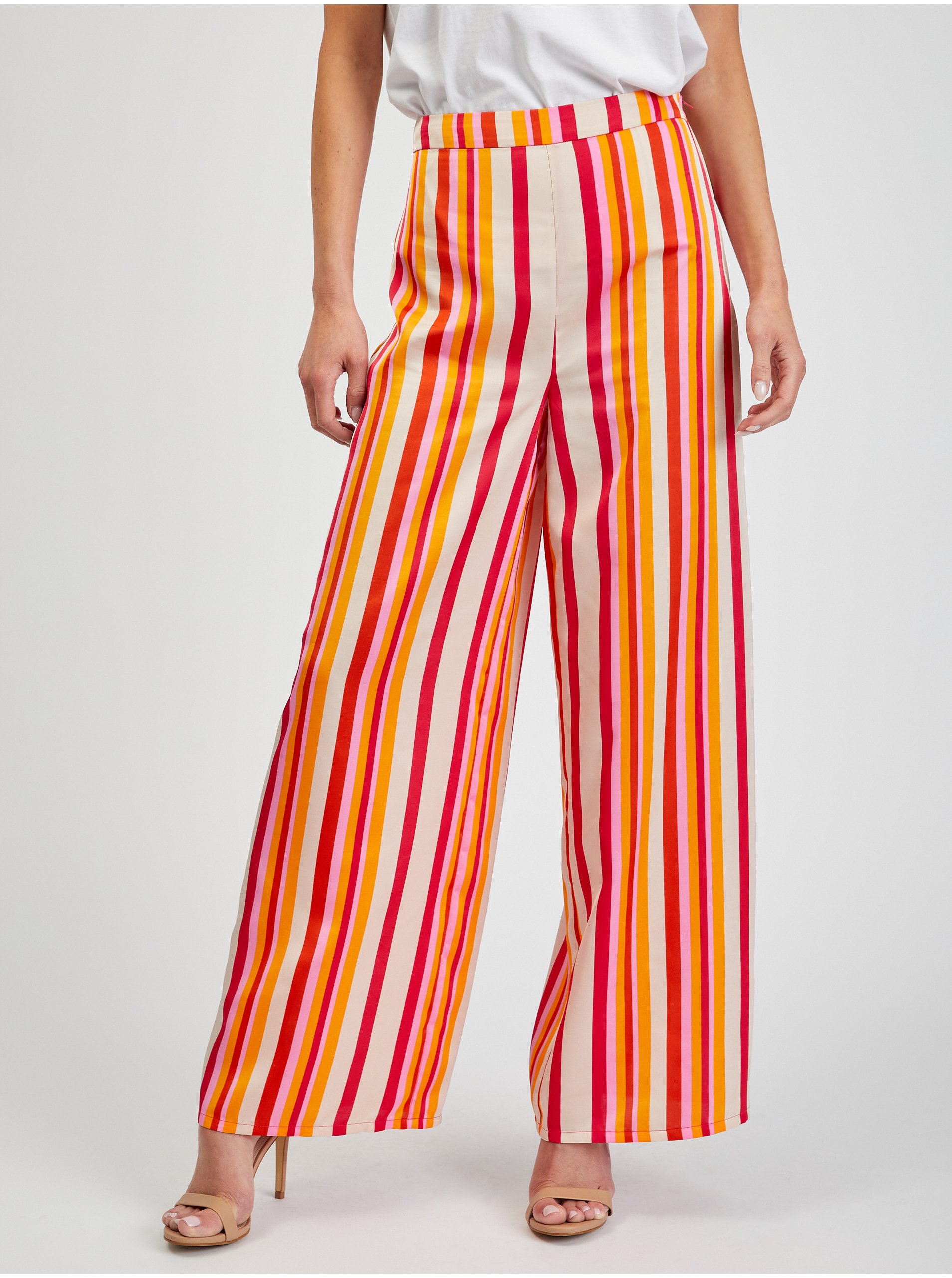 Orsay Red-Yellow Women's Striped Wide Leg Trousers - Women's