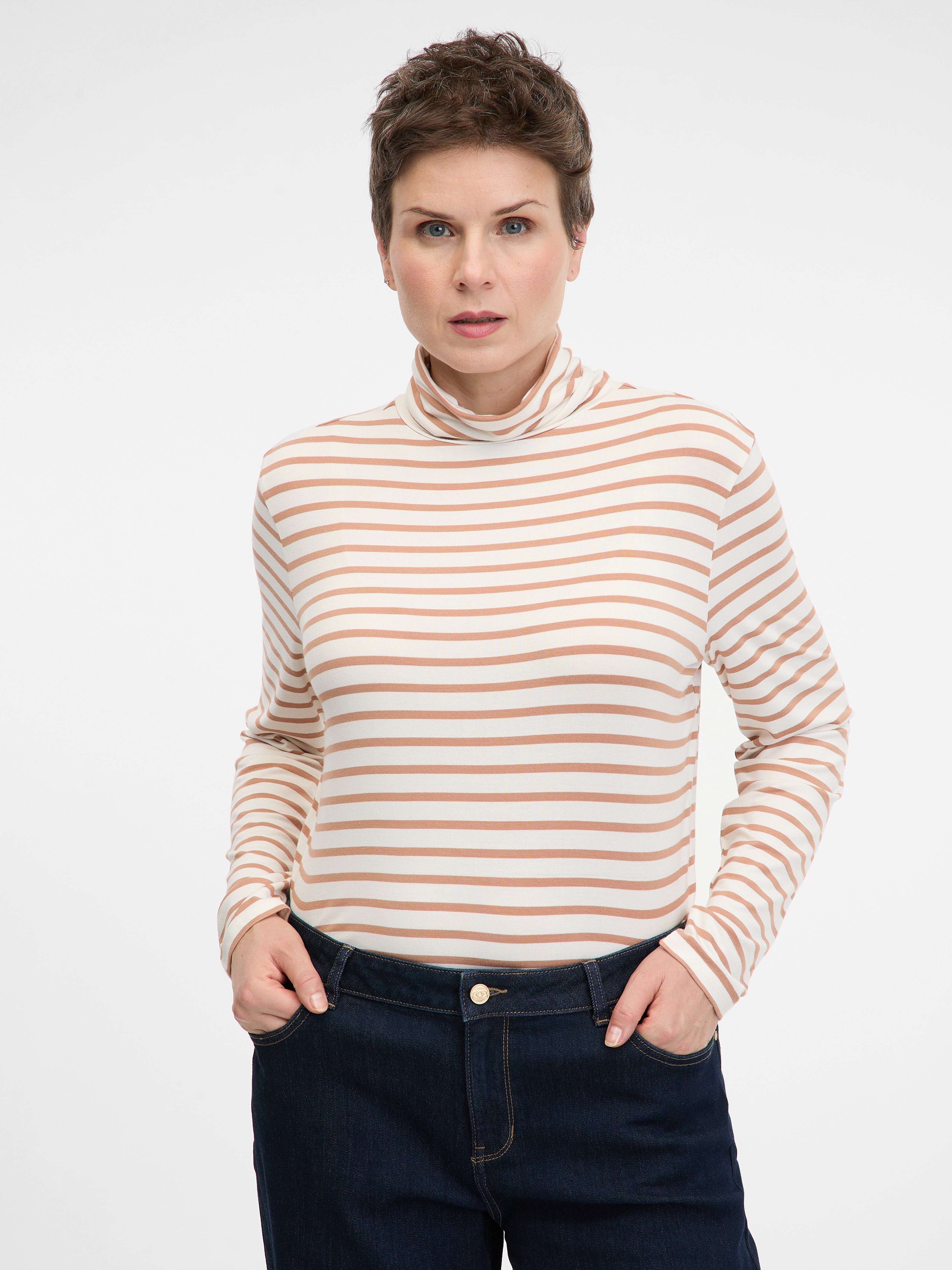 Beige Women's Striped Long Sleeve T-Shirt ORSAY - Women's