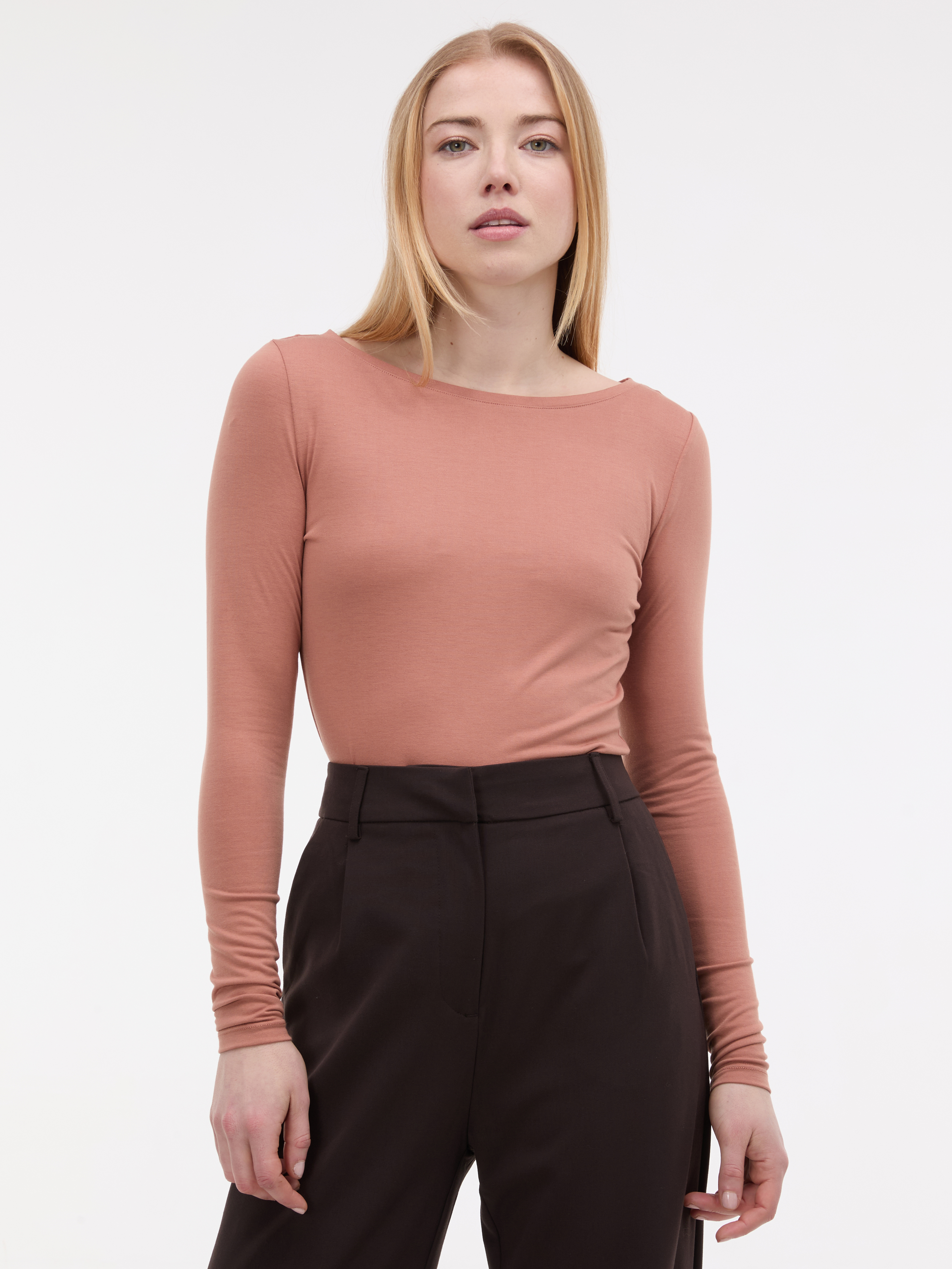 Světle hnědé dámské tričko s dlouhým rukávem ORSAY