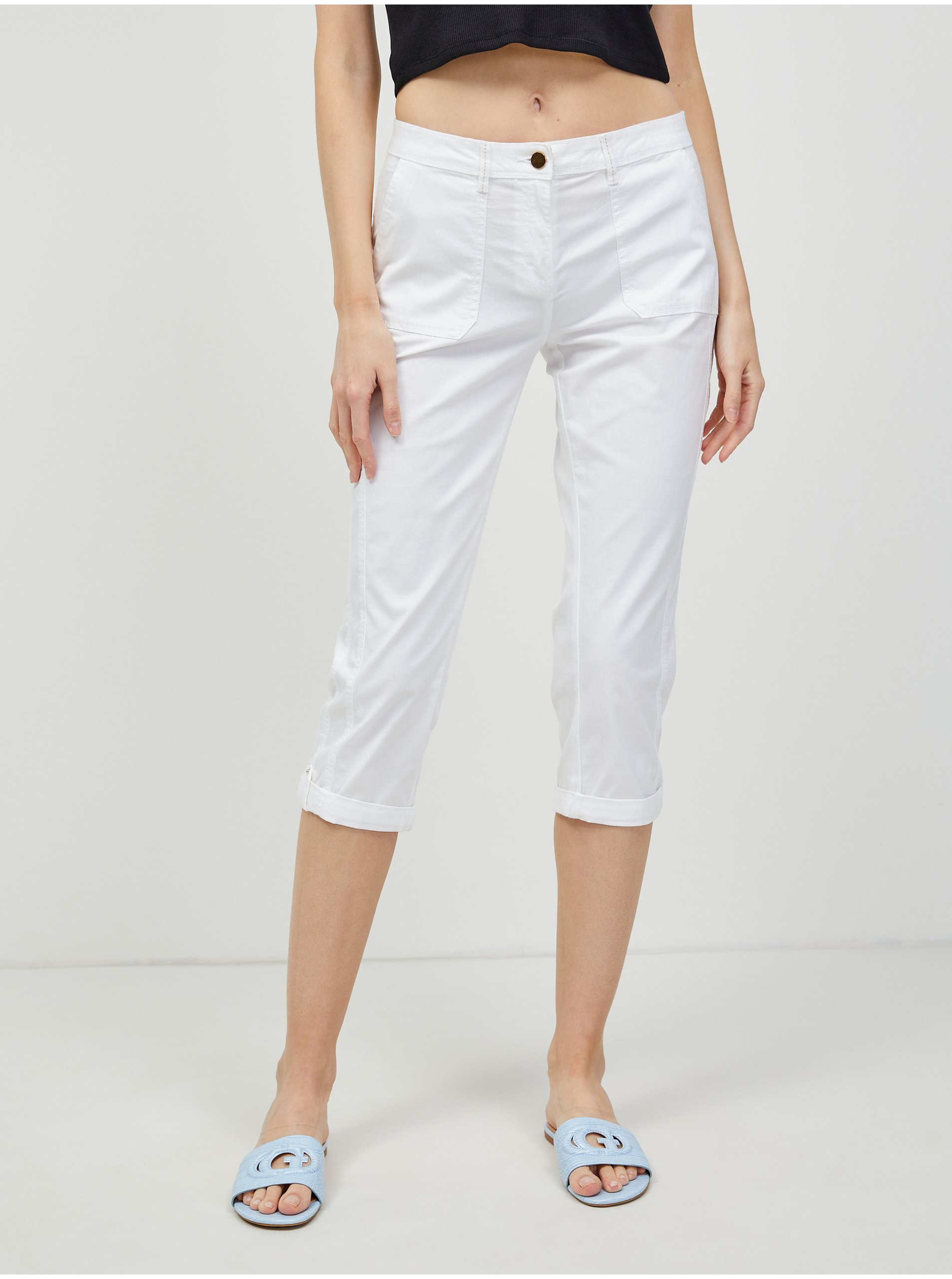 Levně Bílé tříčtvrteční kalhoty CAMAIEU - Dámské
