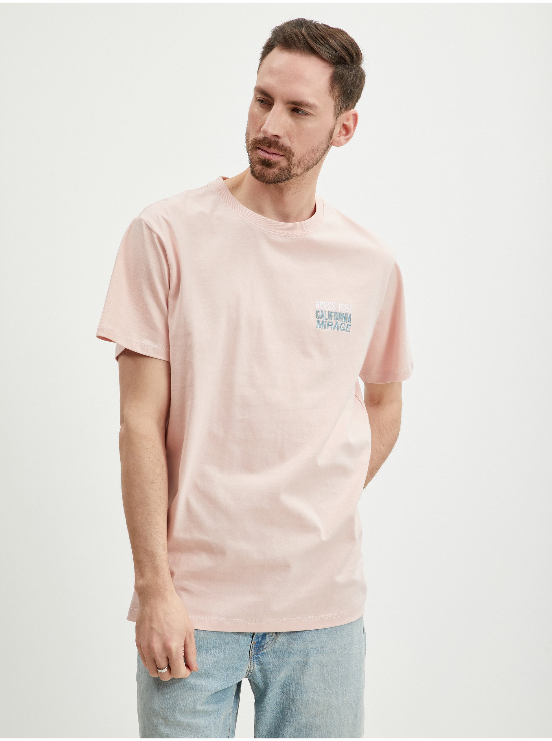Light pink Mens T-Shirt Guess Back Mirage - Men