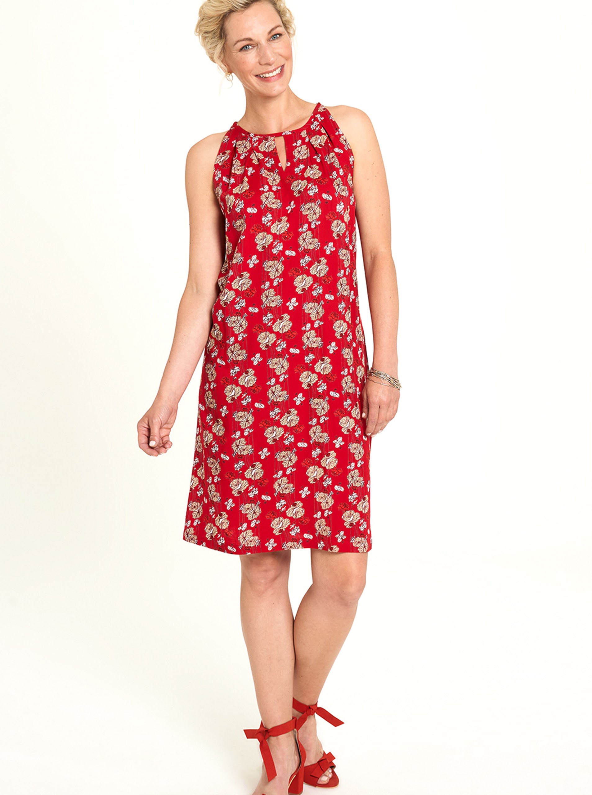 Levně Červené květované šaty Tranquillo - Dámské