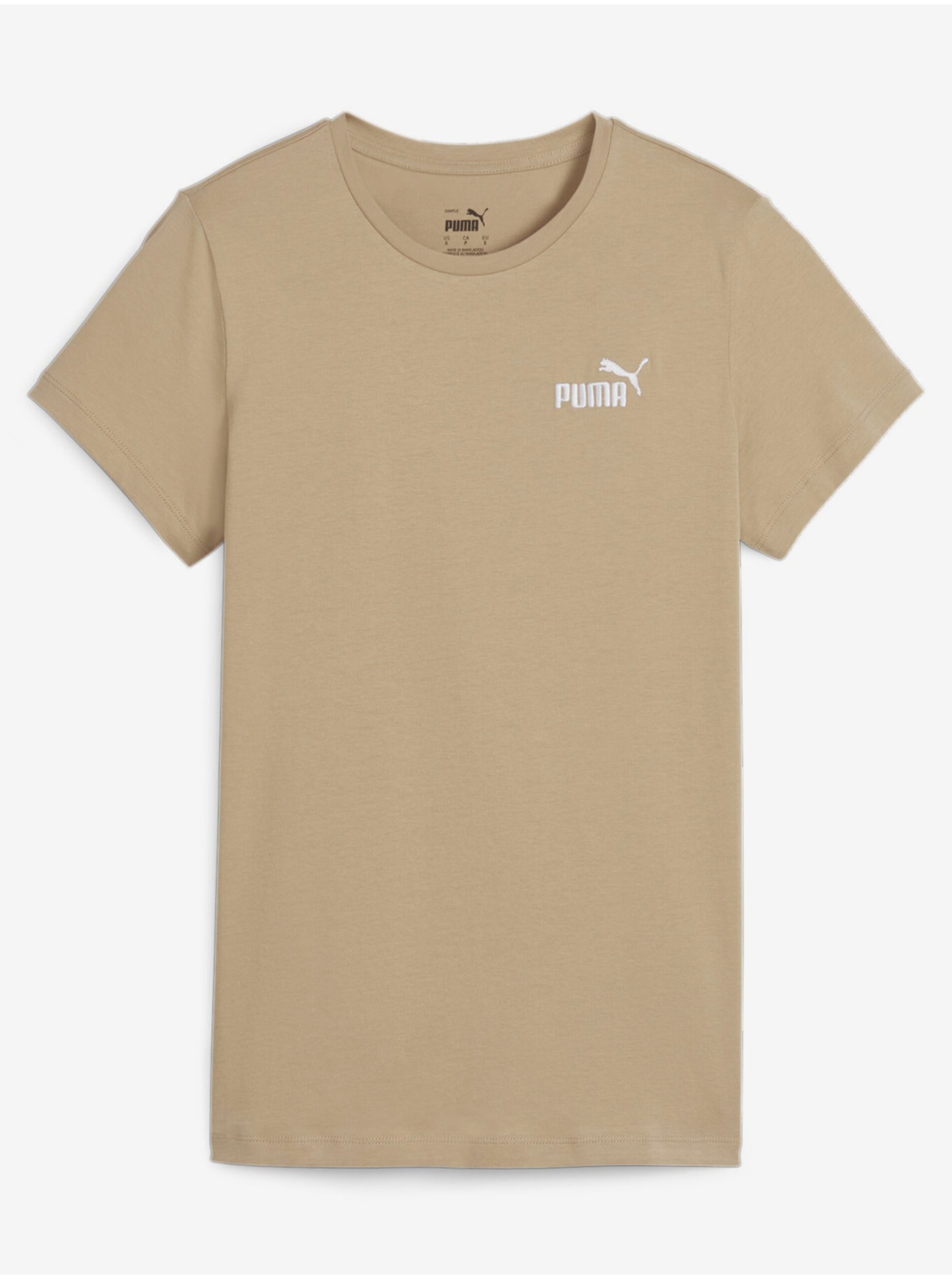 Levně Béžové dámské tričko Puma ESS+ Embroidery Tee - Dámské