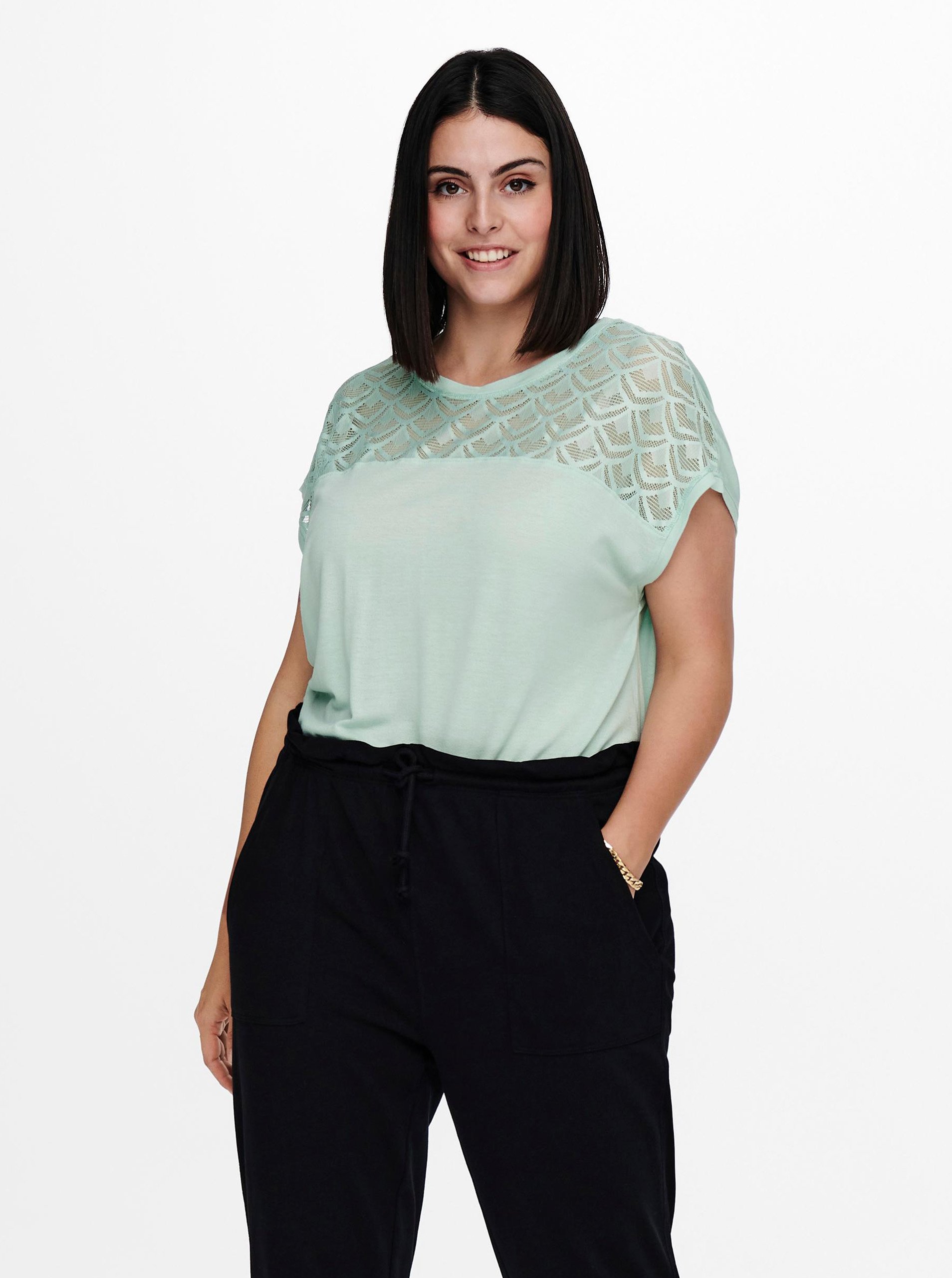 Light Green Blouse With Lace ONLY CARMAKOMA Flake - Women