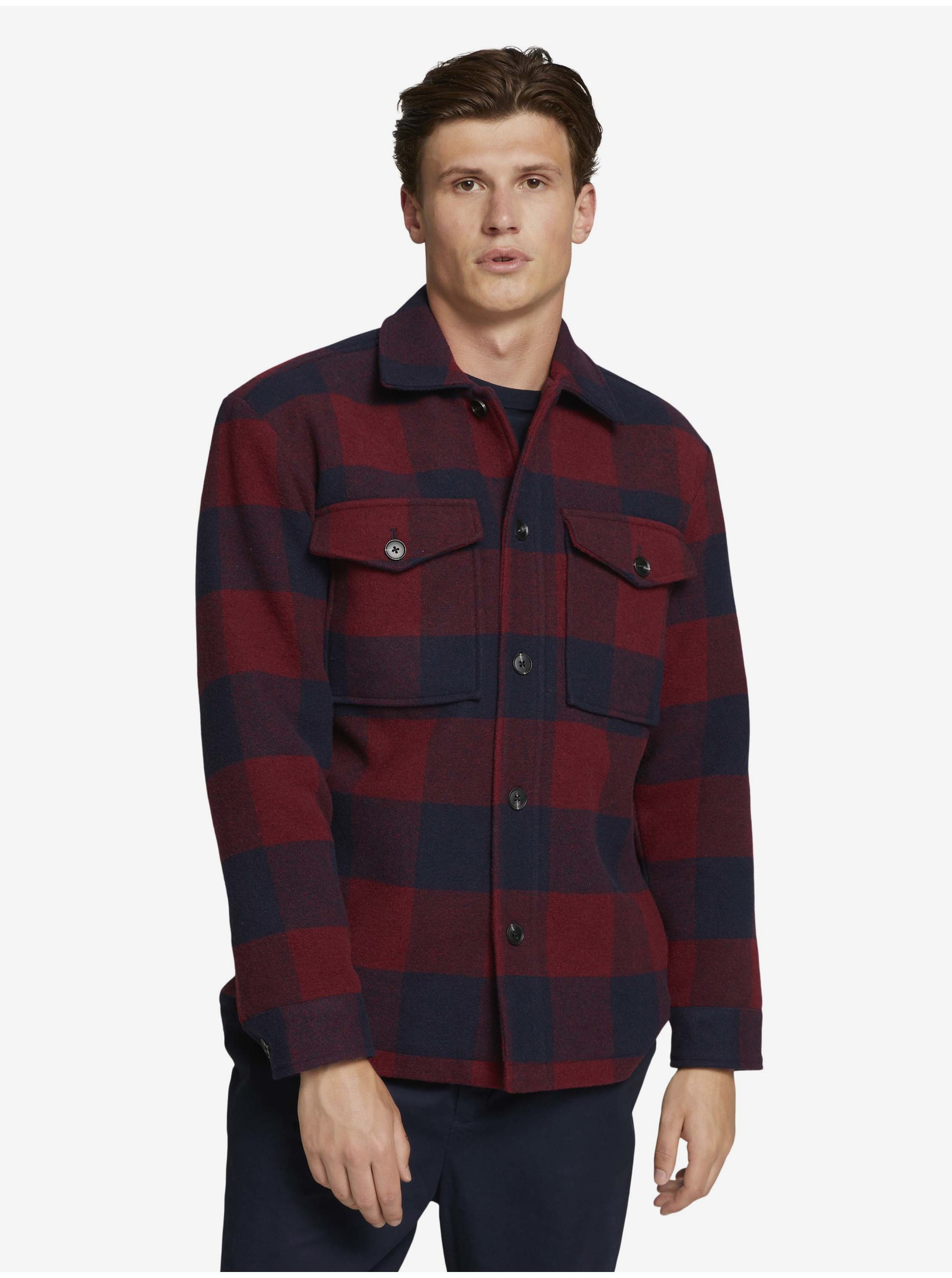 Burgundy Mens Checkered Shirt Jacket Tom Tailor Denim - Men