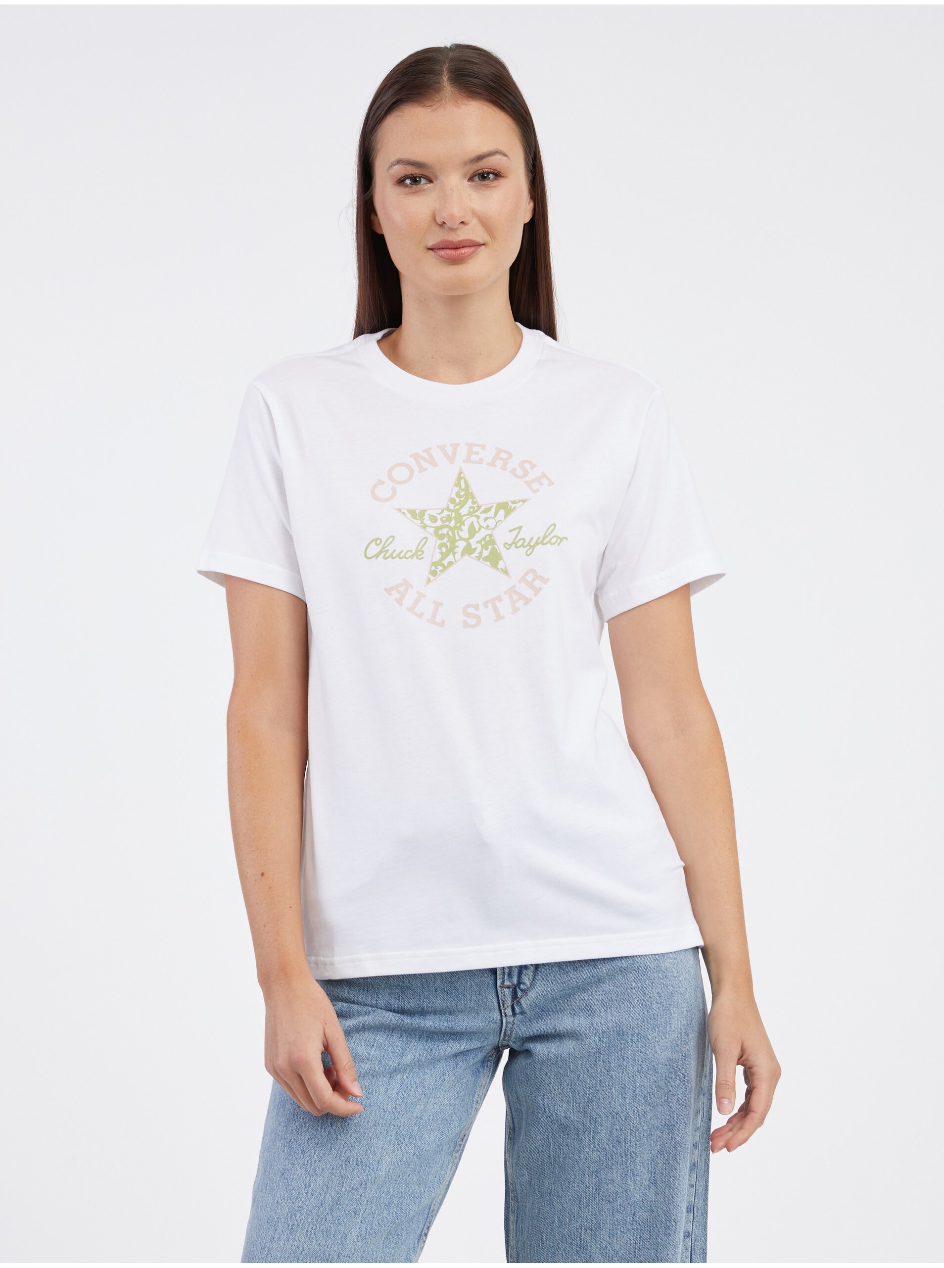 Levně Bílé dámské tričko Converse Chuck Taylor Floral - Dámské