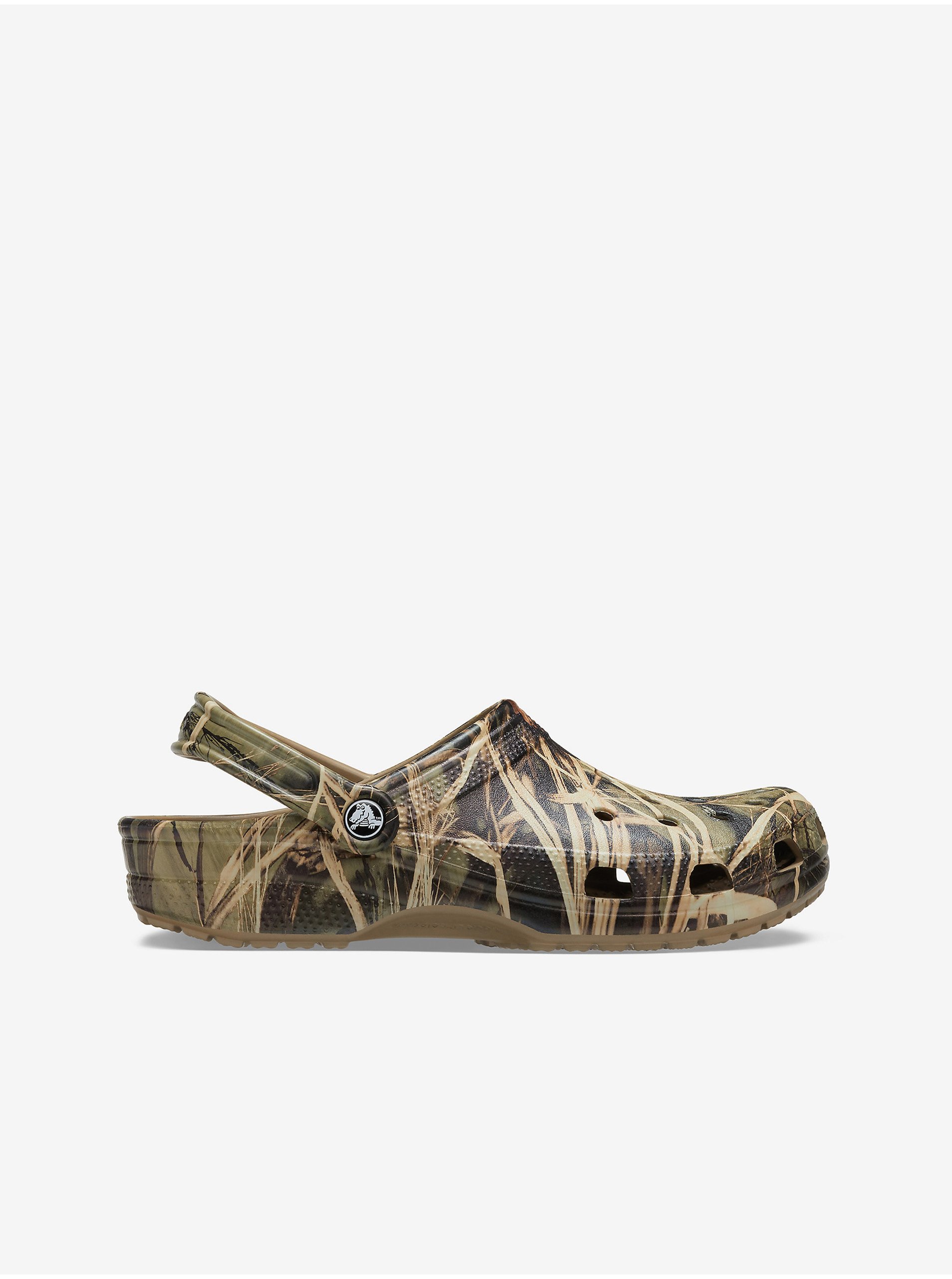 Khaki vzorované pantofle Crocs Crocband Realtree - Pánské