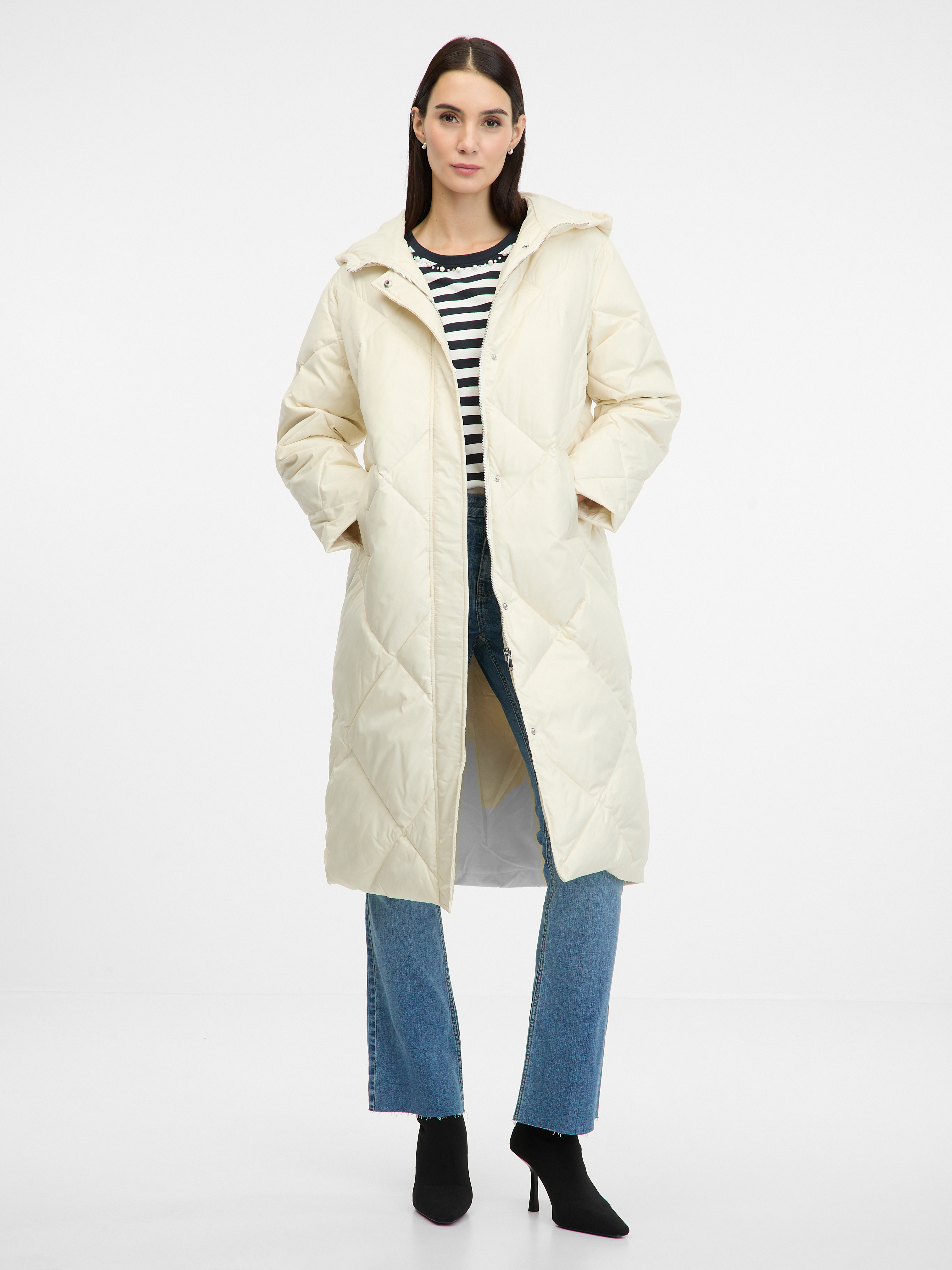 Cream women's quilted down coat ORSAY - Women's