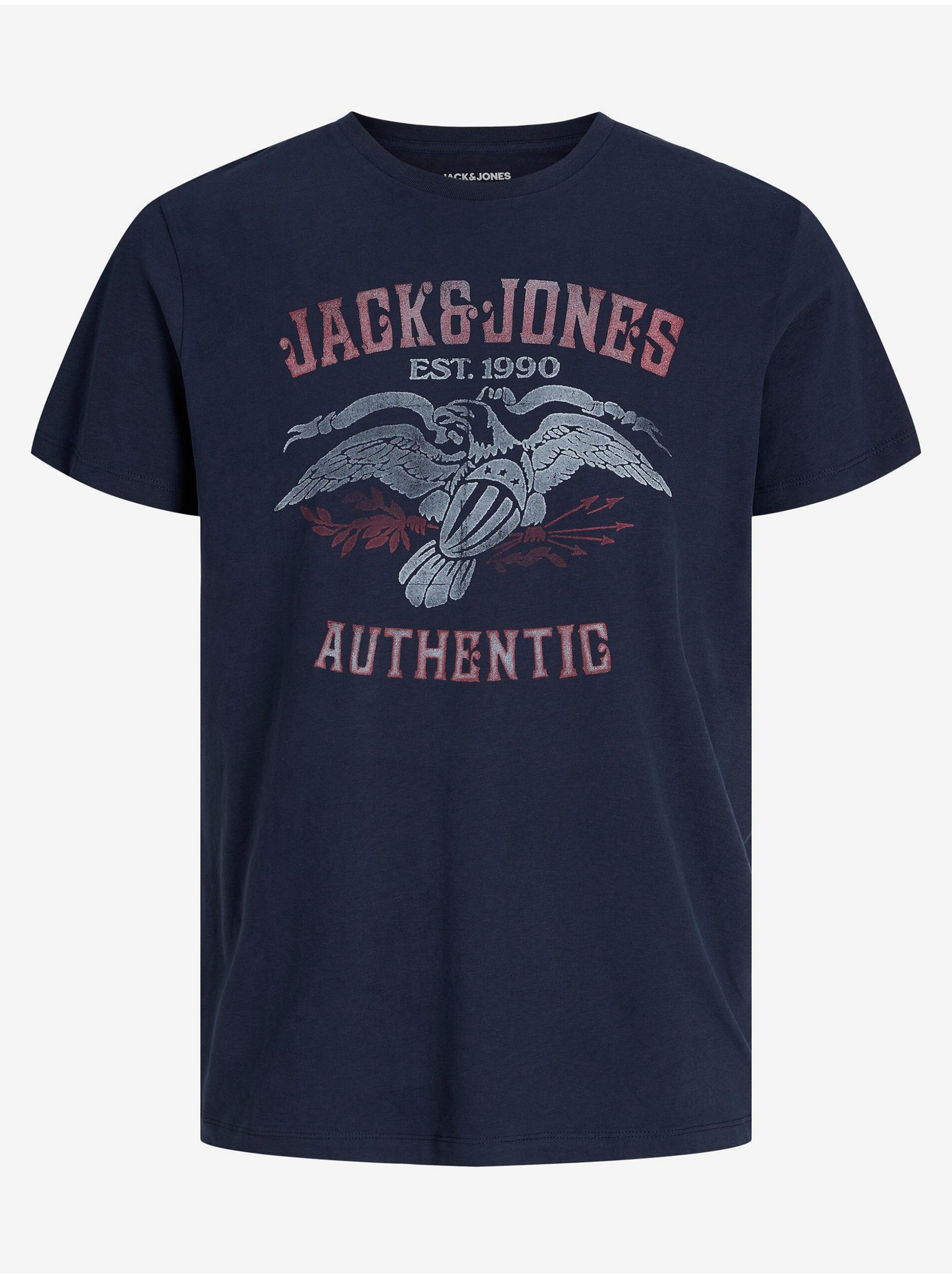 Levně Tmavě modré pánské tričko Jack & Jones Fonne - Pánské