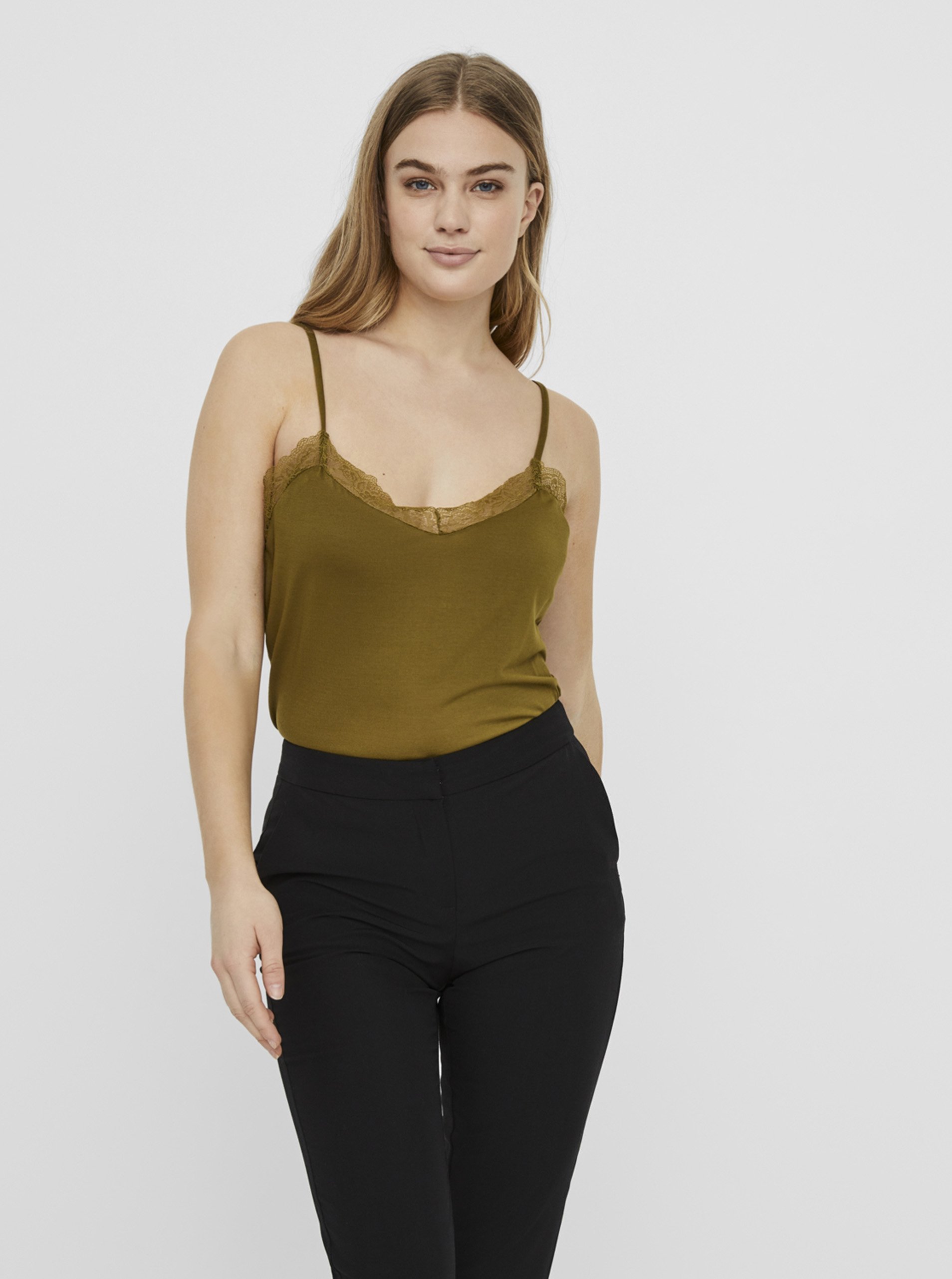 Khaki top s krajkou VERO MODA Sofia - Dámské