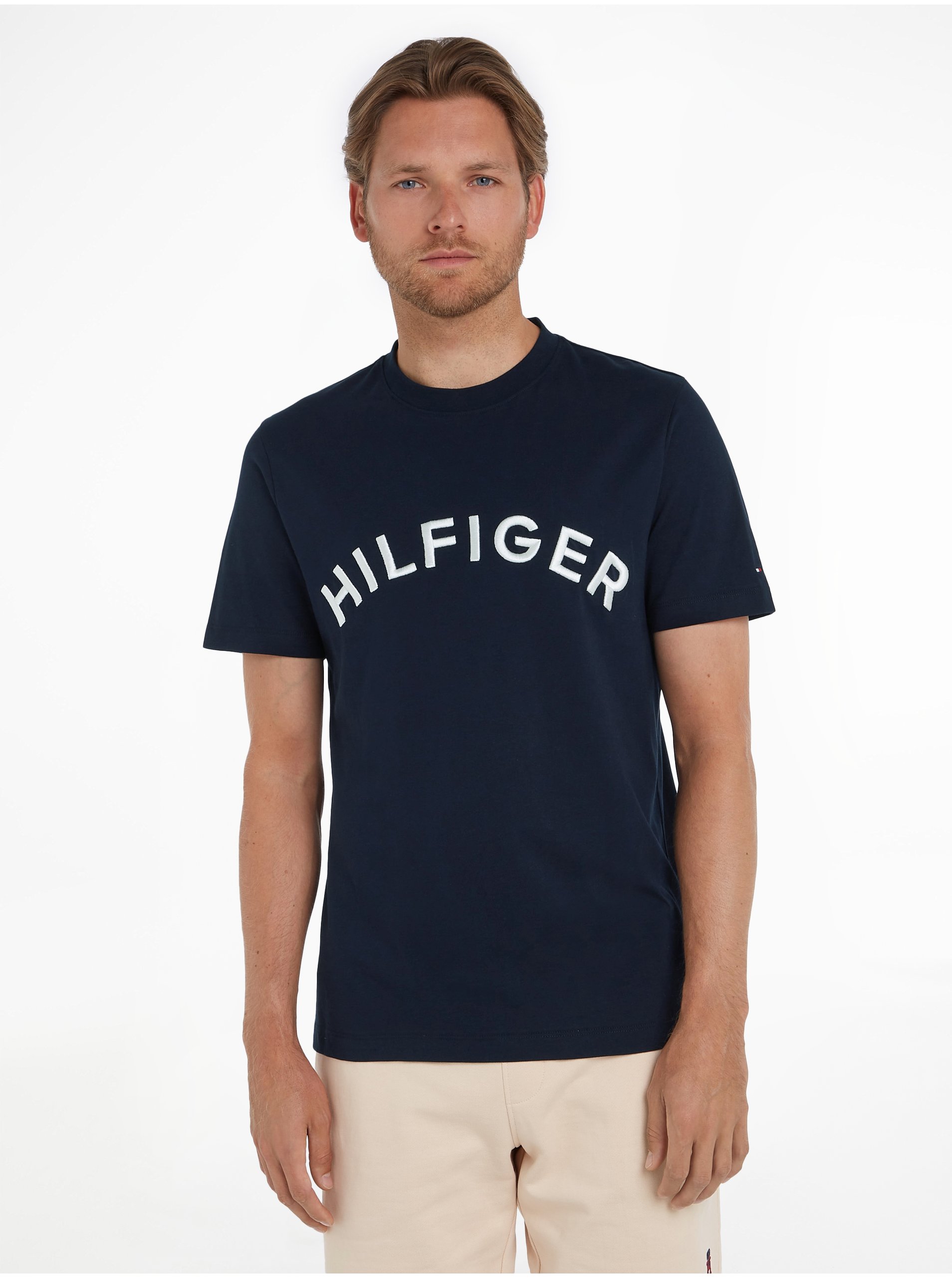 Tmavě Modré Pánské Tričko Tommy Hilfiger Arched Tee - Pánské