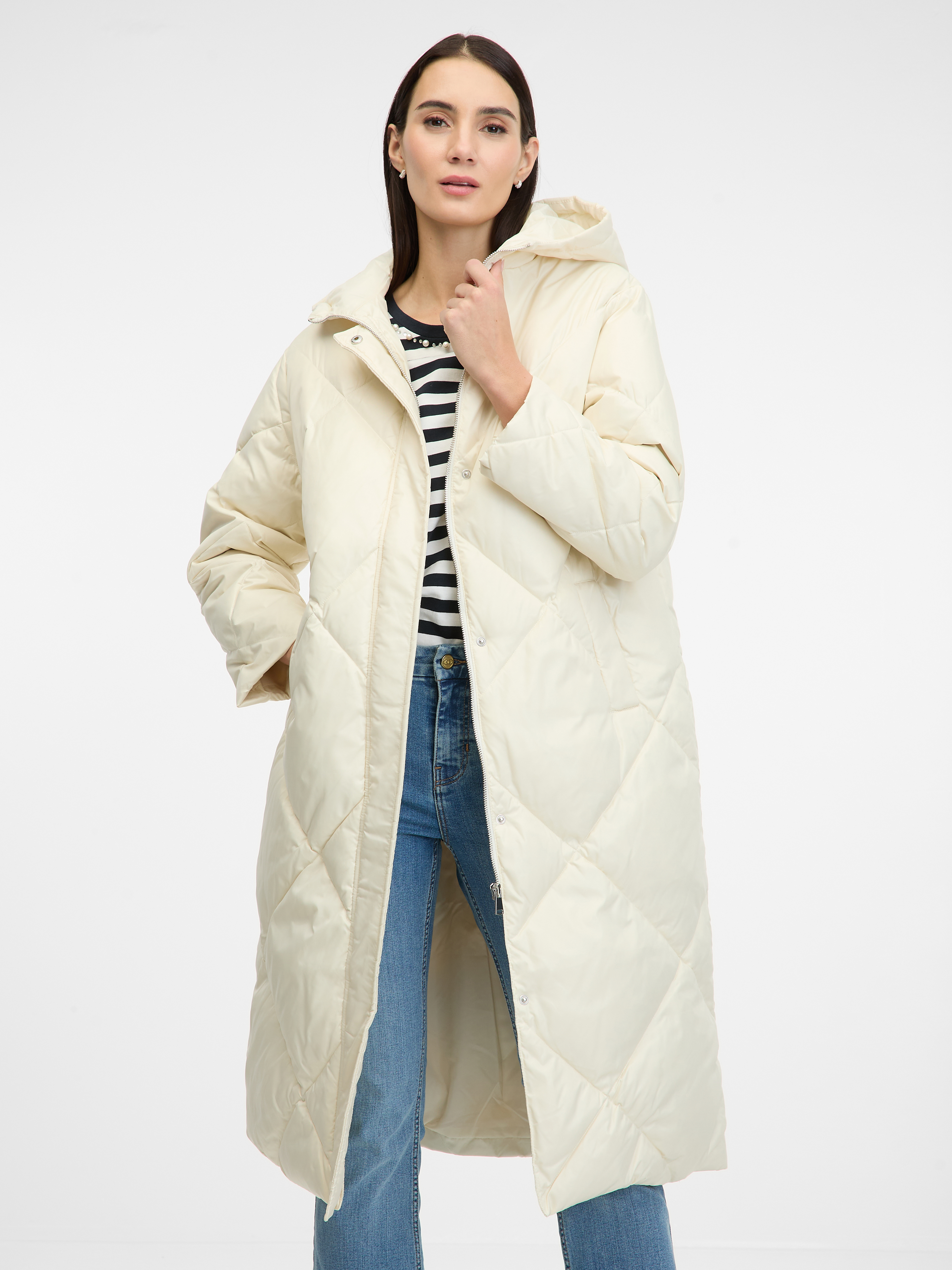 Cream womens quilted down coat ORSAY - Womens