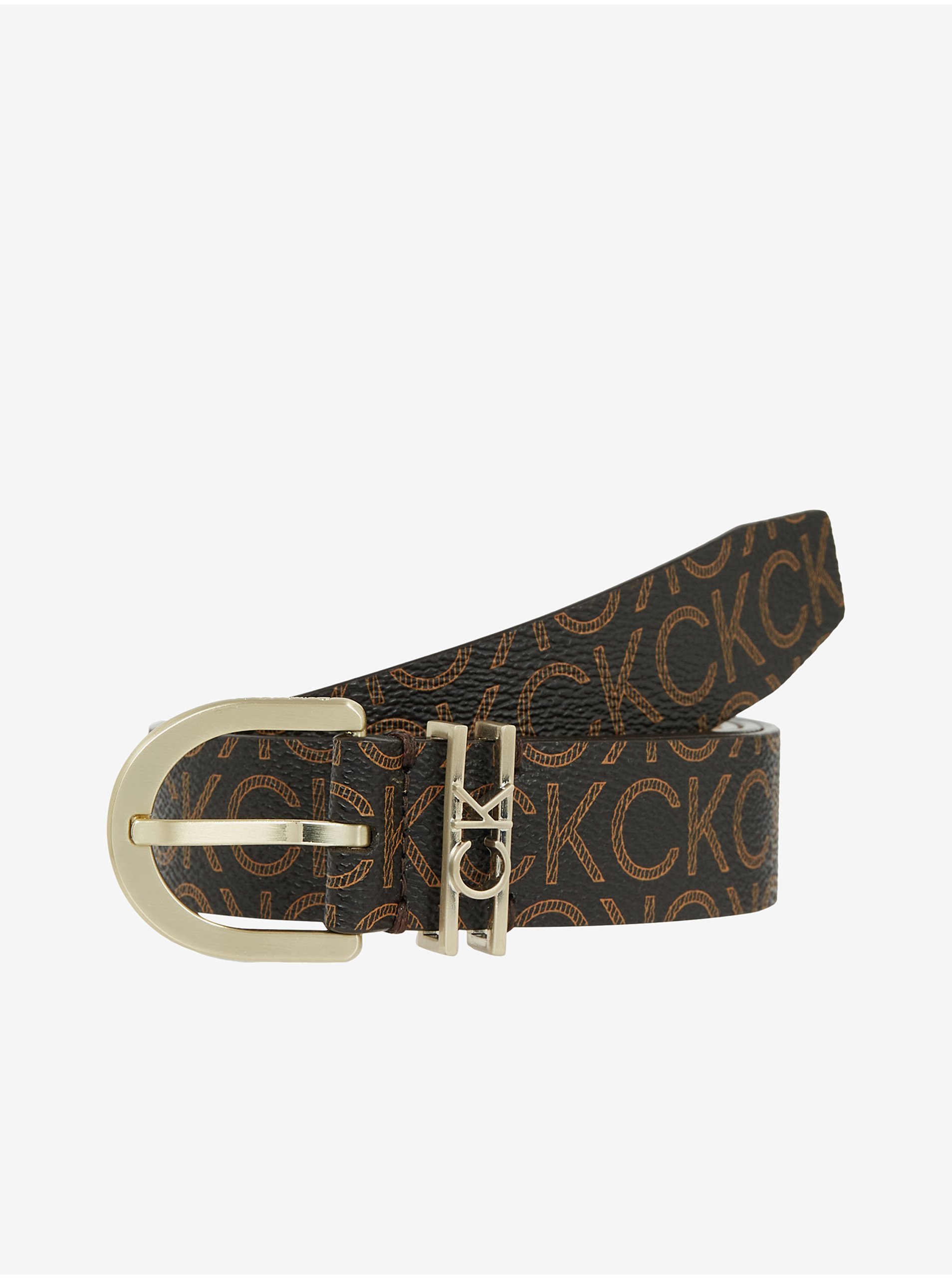 Levně Tmavě hnědý dámský vzorovaný pásek Calvin Klein - Dámské